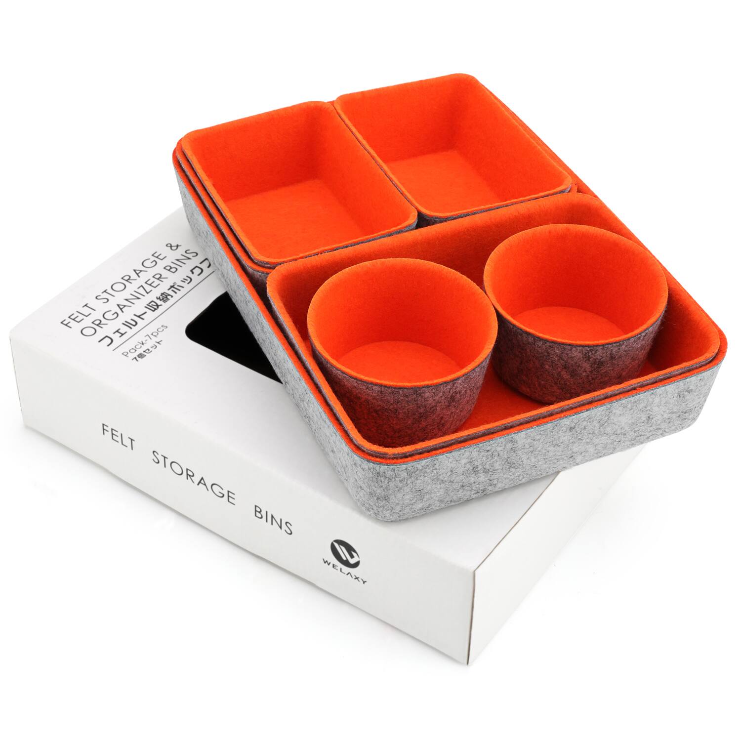 Welaxy 7 Piece Felt Round Cups & Trays Drawer Organizer Set