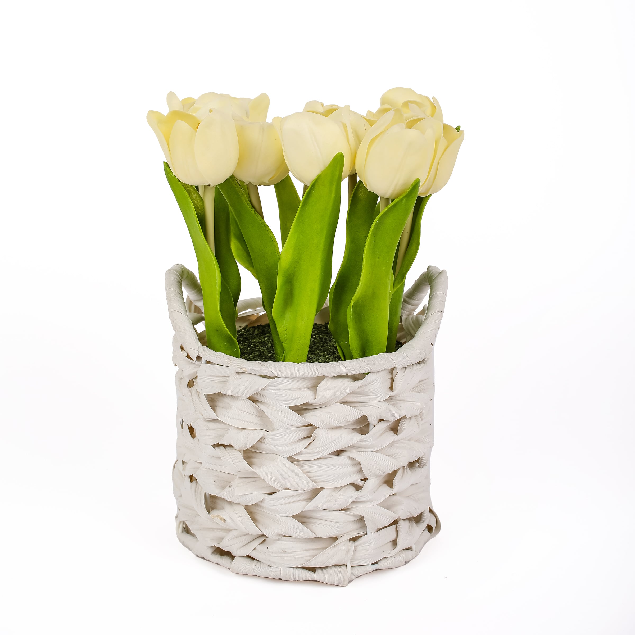 10" Tulip Bouquet in White Basket
