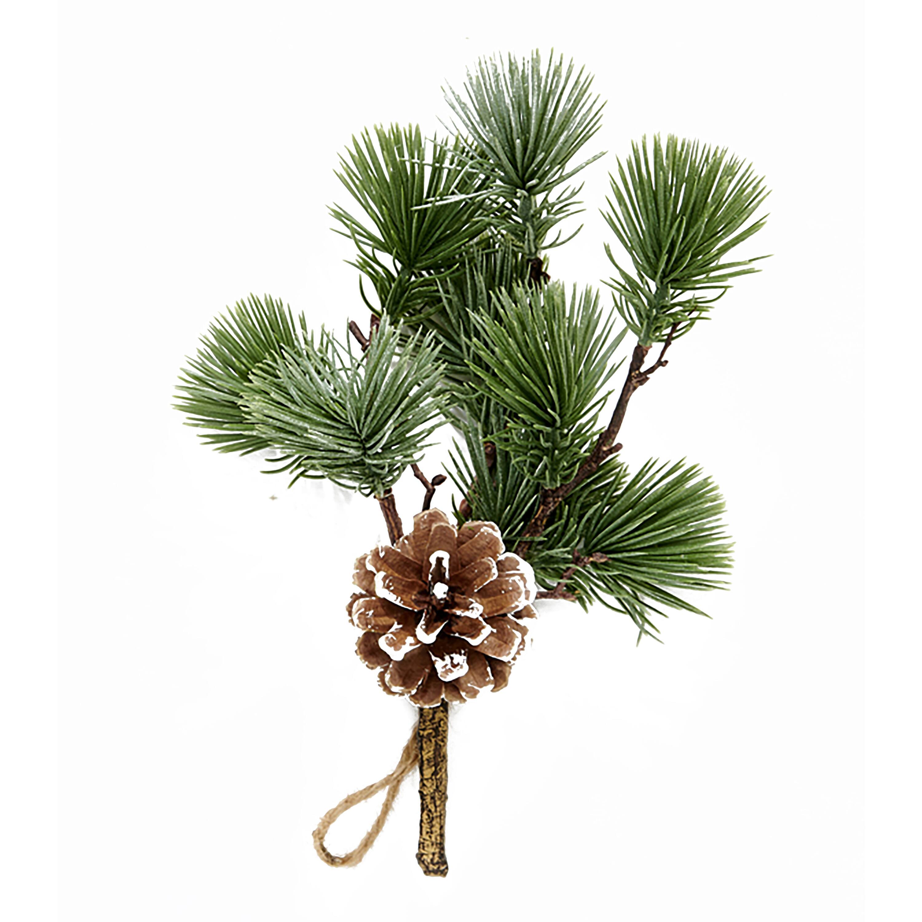 10" Green & White Mini Mugo Pine Pick with Real Pine Cone and White Tip, 5ct.