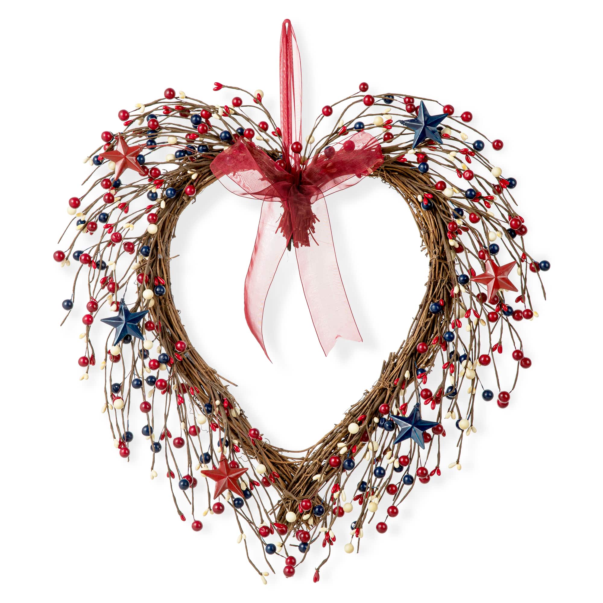 Glitzhome&#xAE; 17&#x22; Patriotic American Berry Heart Wreath