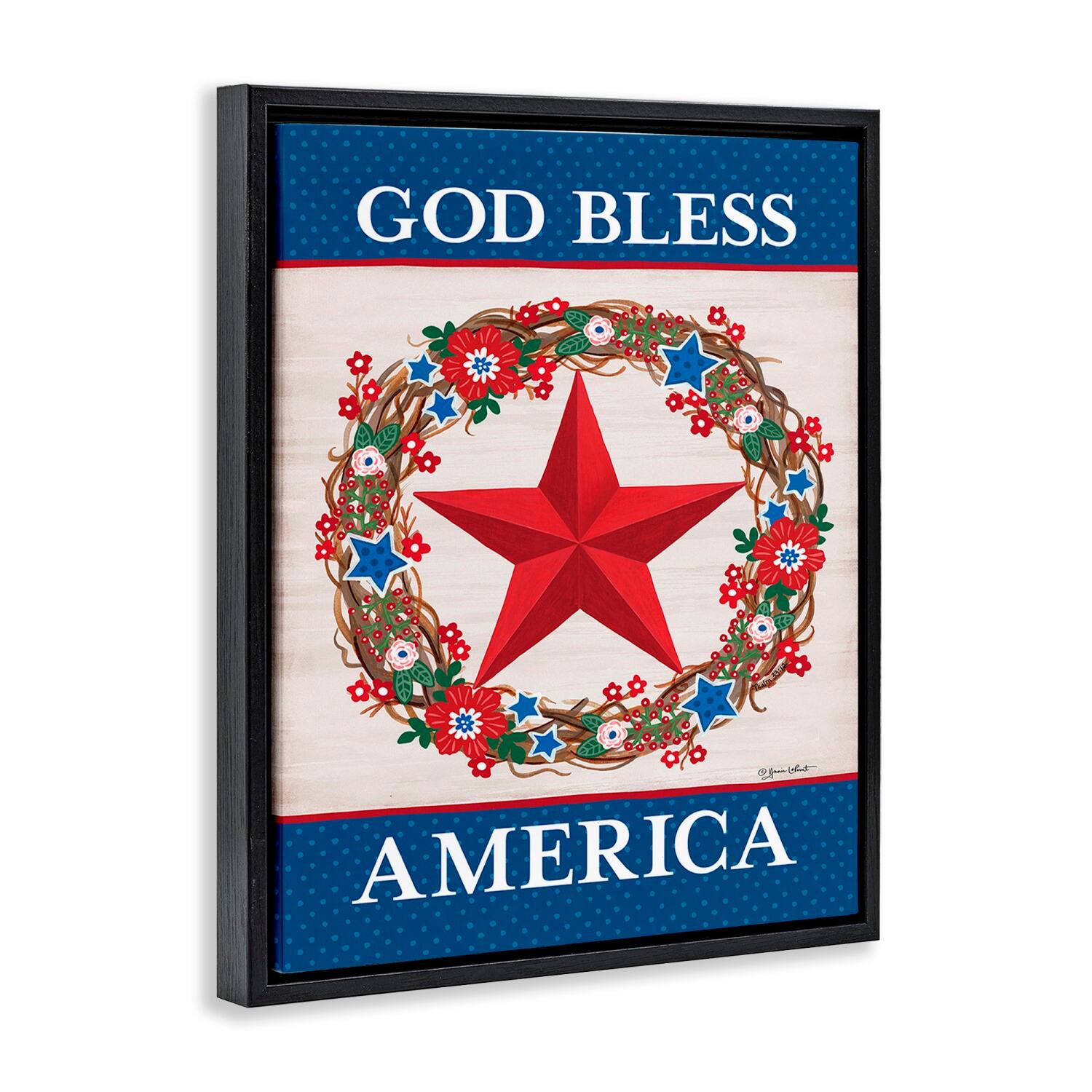 Stupell Industries God Bless America Wreath Floater Framed Art