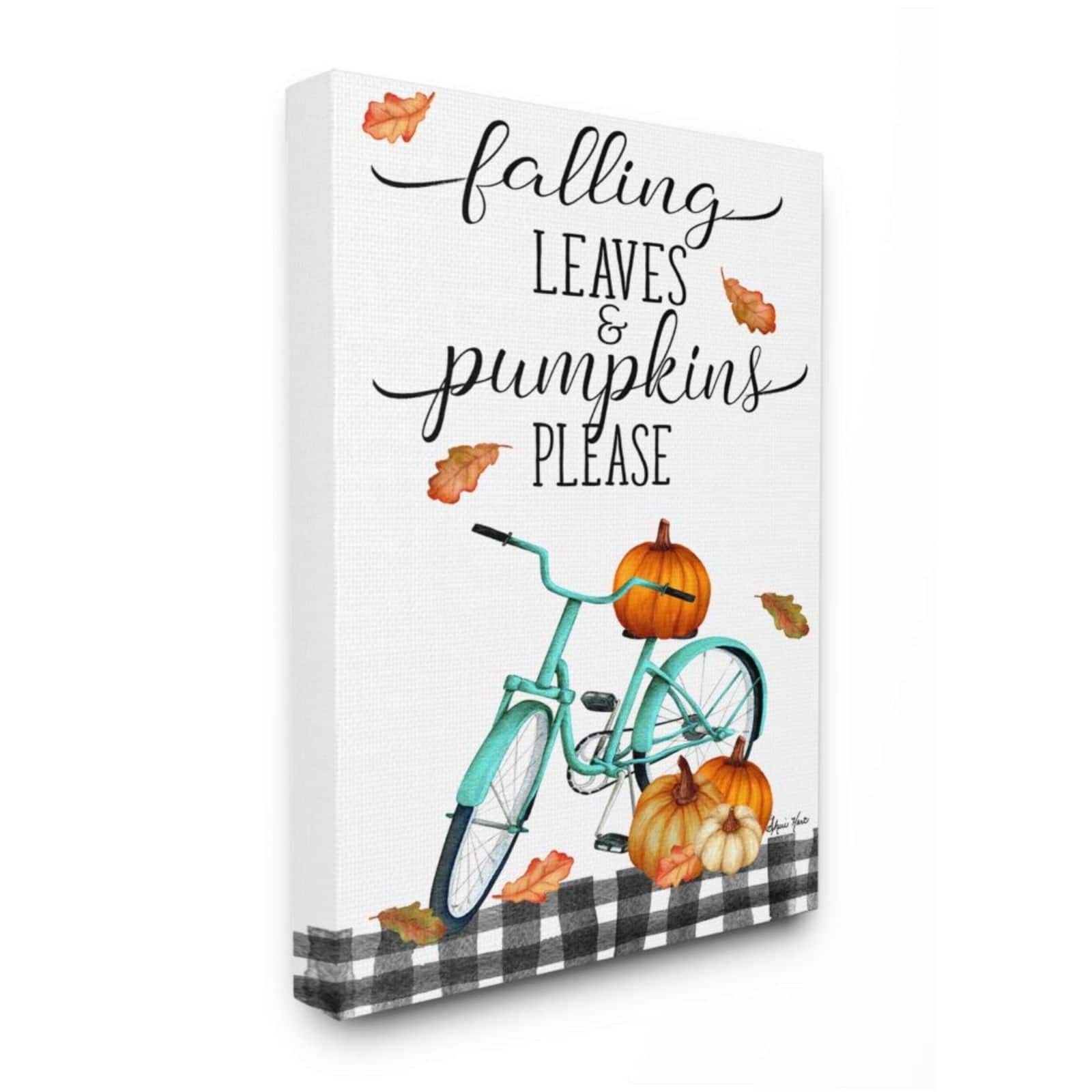 Stupell Industries Fall Leaves Pumpkin &#x26; Turquoise Bicycle Canvas Wall Art