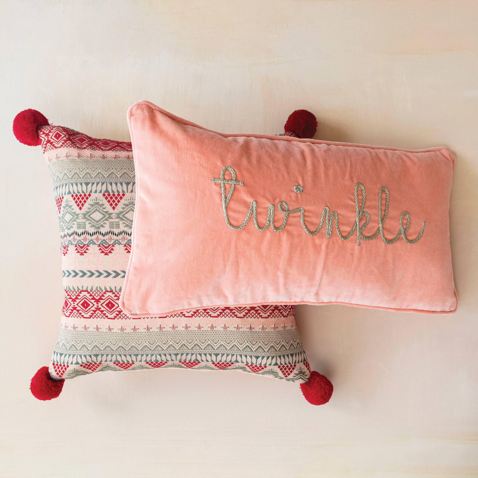 Hello Honey&#xAE; 24&#x22; x 12&#x22; Pink &#x26; Gold Twinkle Cotton Velvet Lumbar Pillow