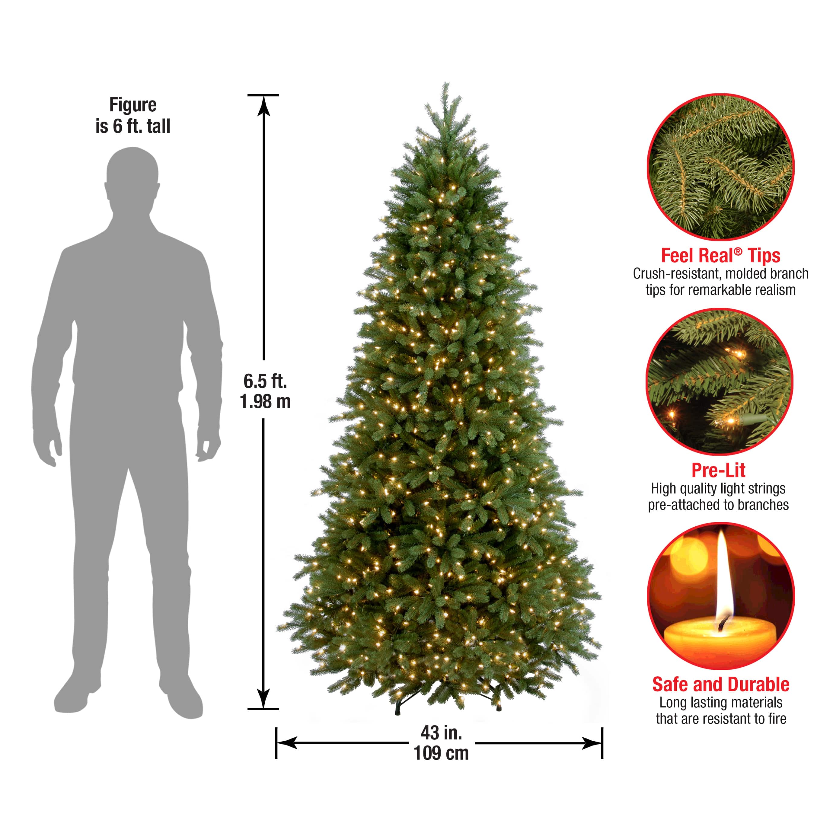 6.5 ft. Pre-Lit Jersey Fraser Fir Slim Artificial Christmas Tree, Clear Lights