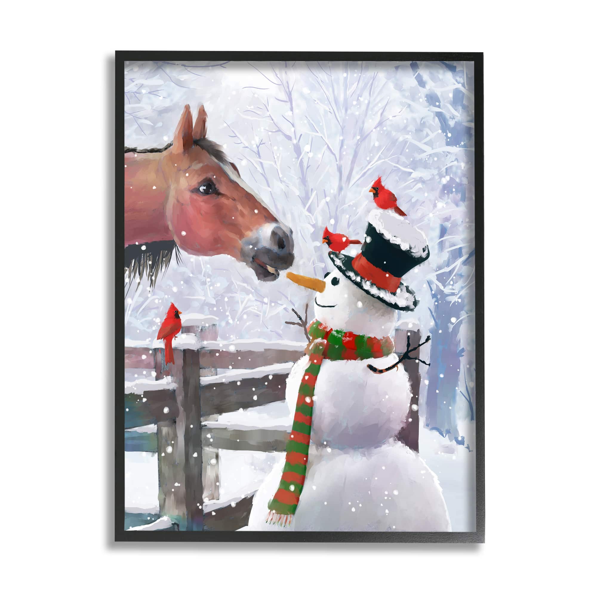 Stupell Industries Horse Eating Snowman Carrot Scene Framed Giclee Art