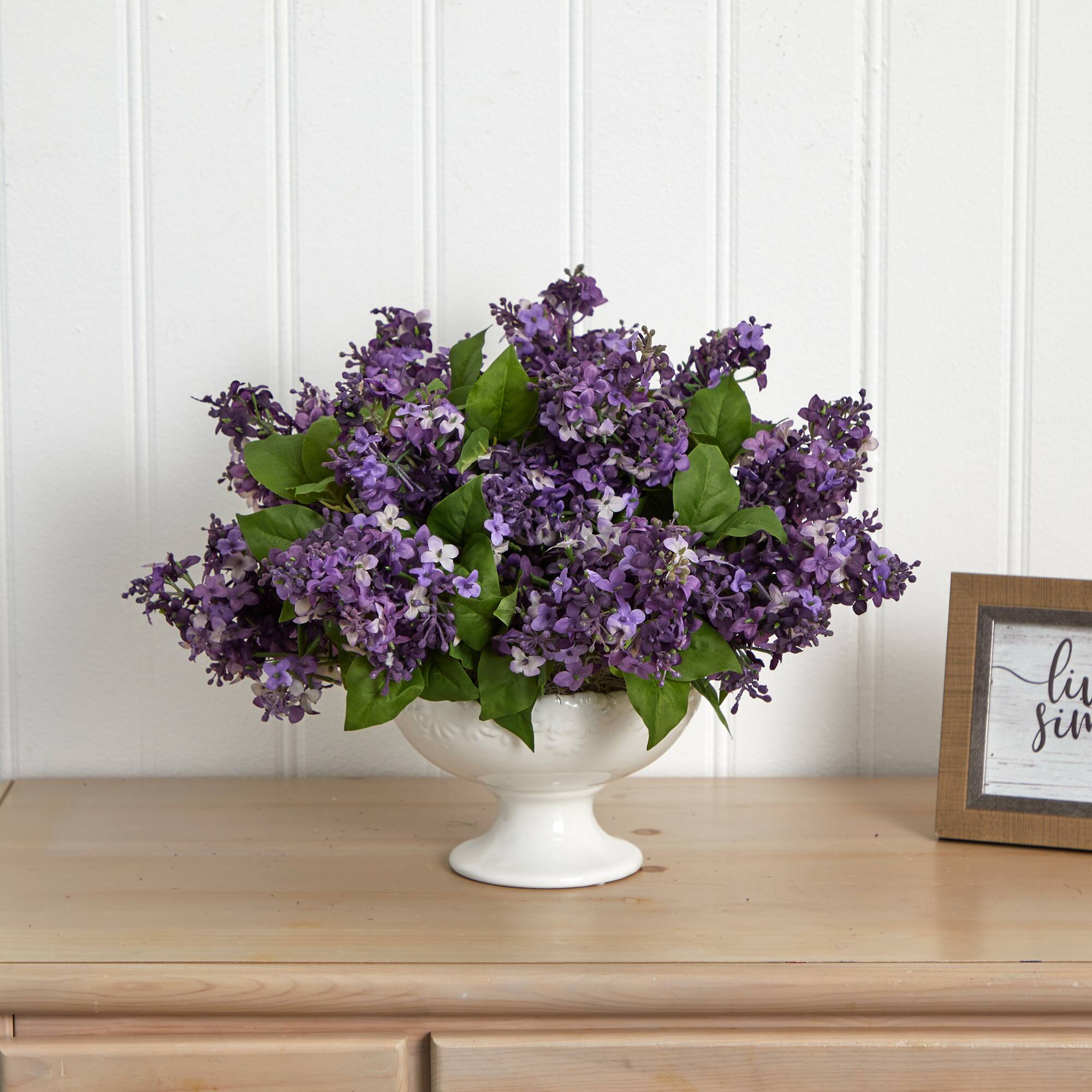 14" Lilac Arrangement in White Vase