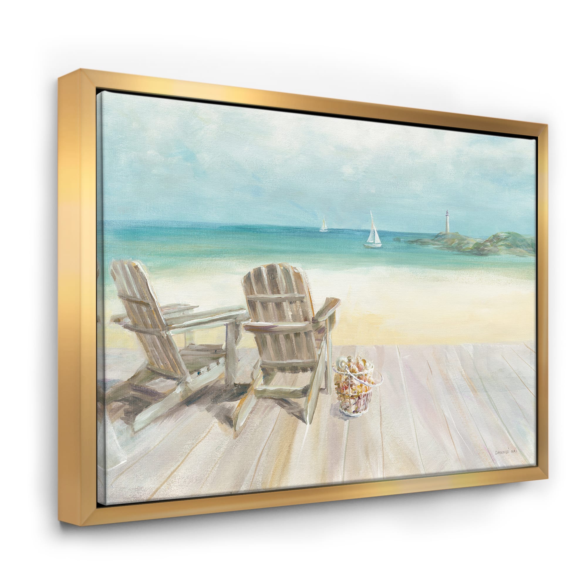 Designart - Seaside Morning no Window - Coastal Canvas in Gold Frame