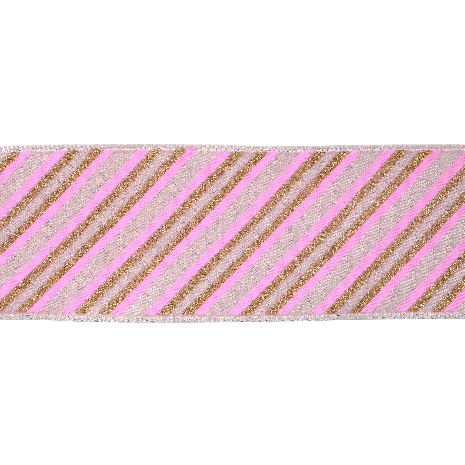 1.5&#x22; x 30ft. Blush &#x26; Gold Diagonal Stripes Wired Ribbon by Celebrate It&#xAE;