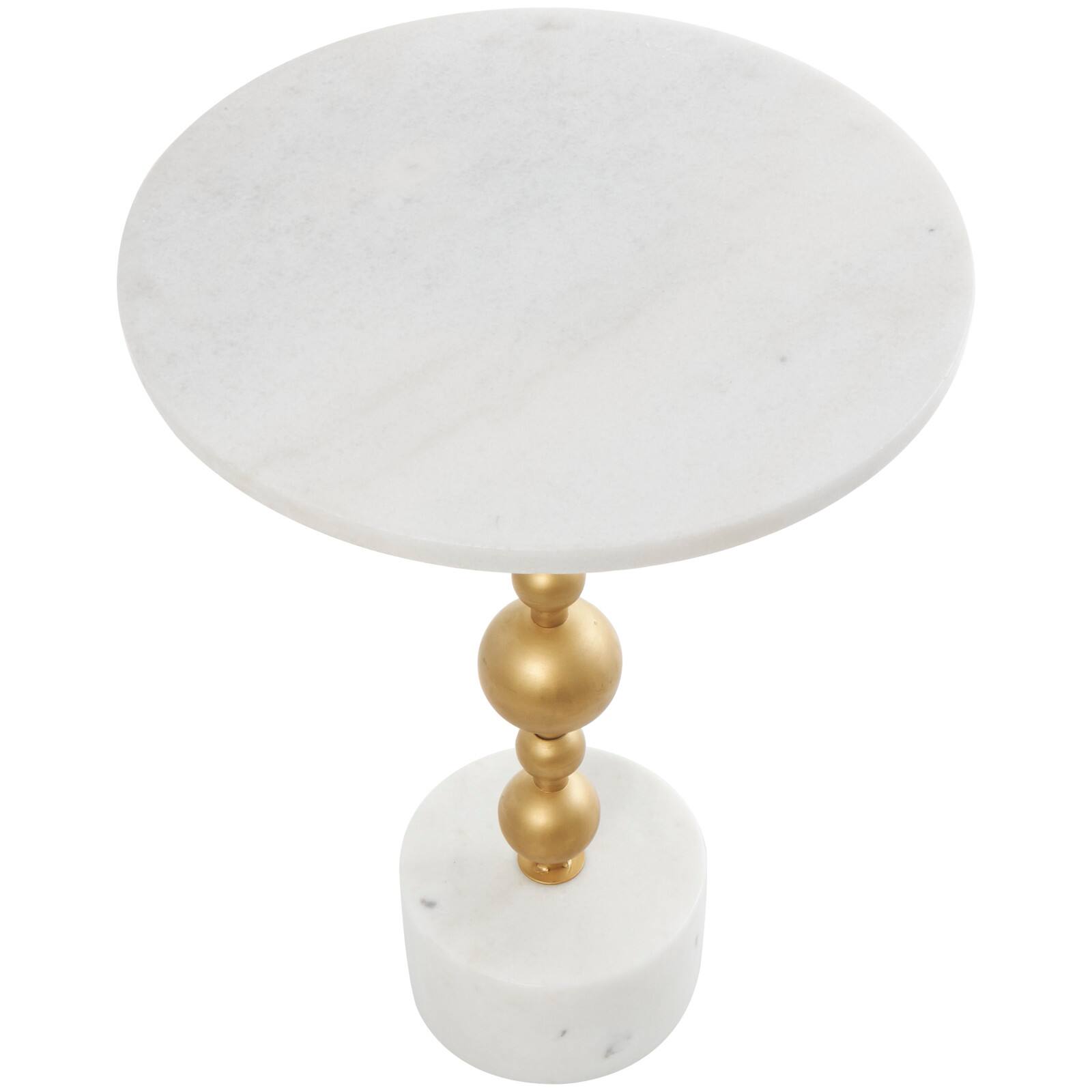 White Marble Geometric Accent Table with Gold Metal Bubble Stand