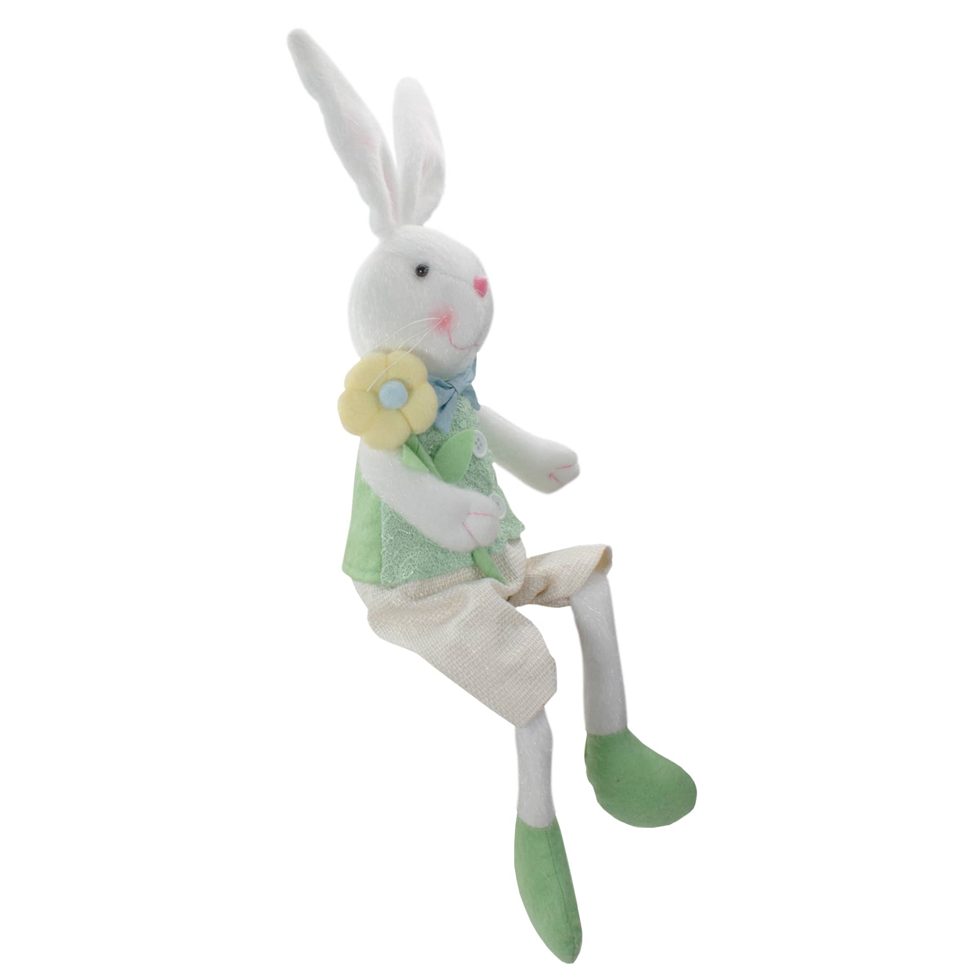 24&#x22; White &#x26; Green Boy Easter Bunny Figure