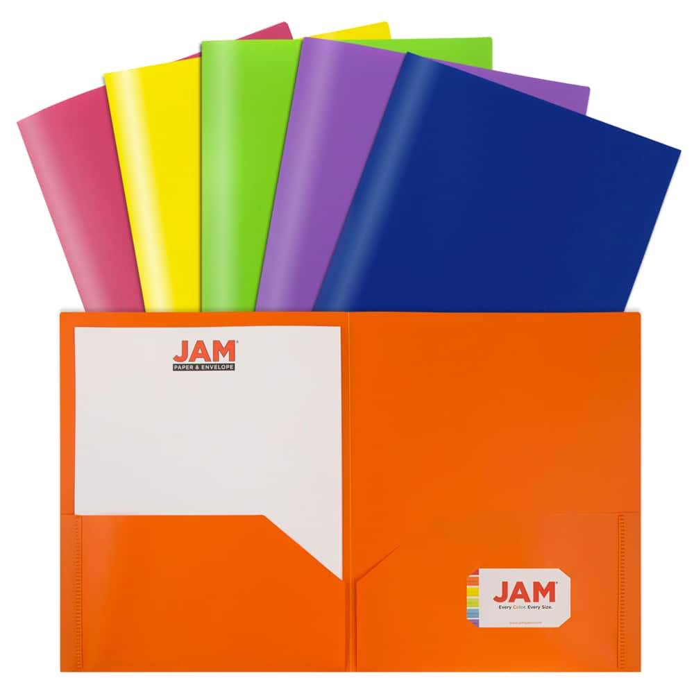 JAM Paper 9.5&#x22; x 11.5&#x22; Assorted Plastic 2 Pocket POP Folders, 6ct.