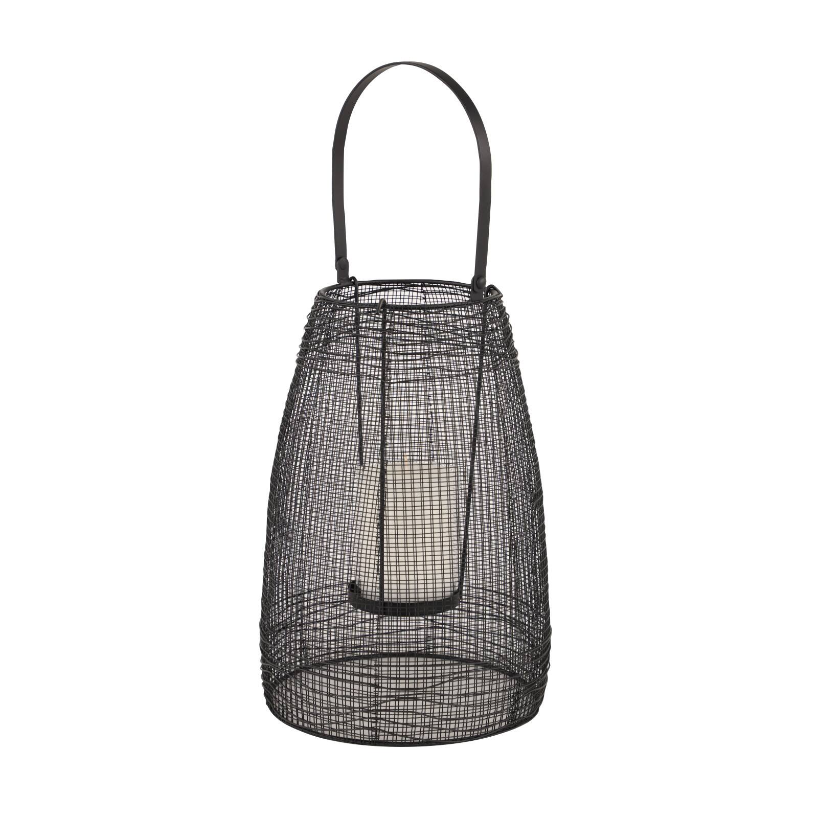 Black Iron Modern Candle Holder Lantern, 13" x 8" x 8"