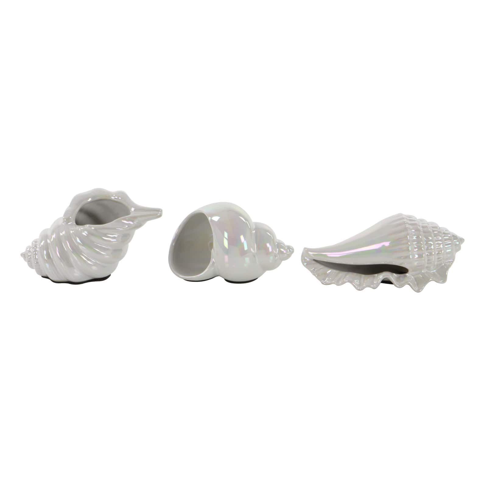 White Porcelain Coastal Seashell Sculpture Set