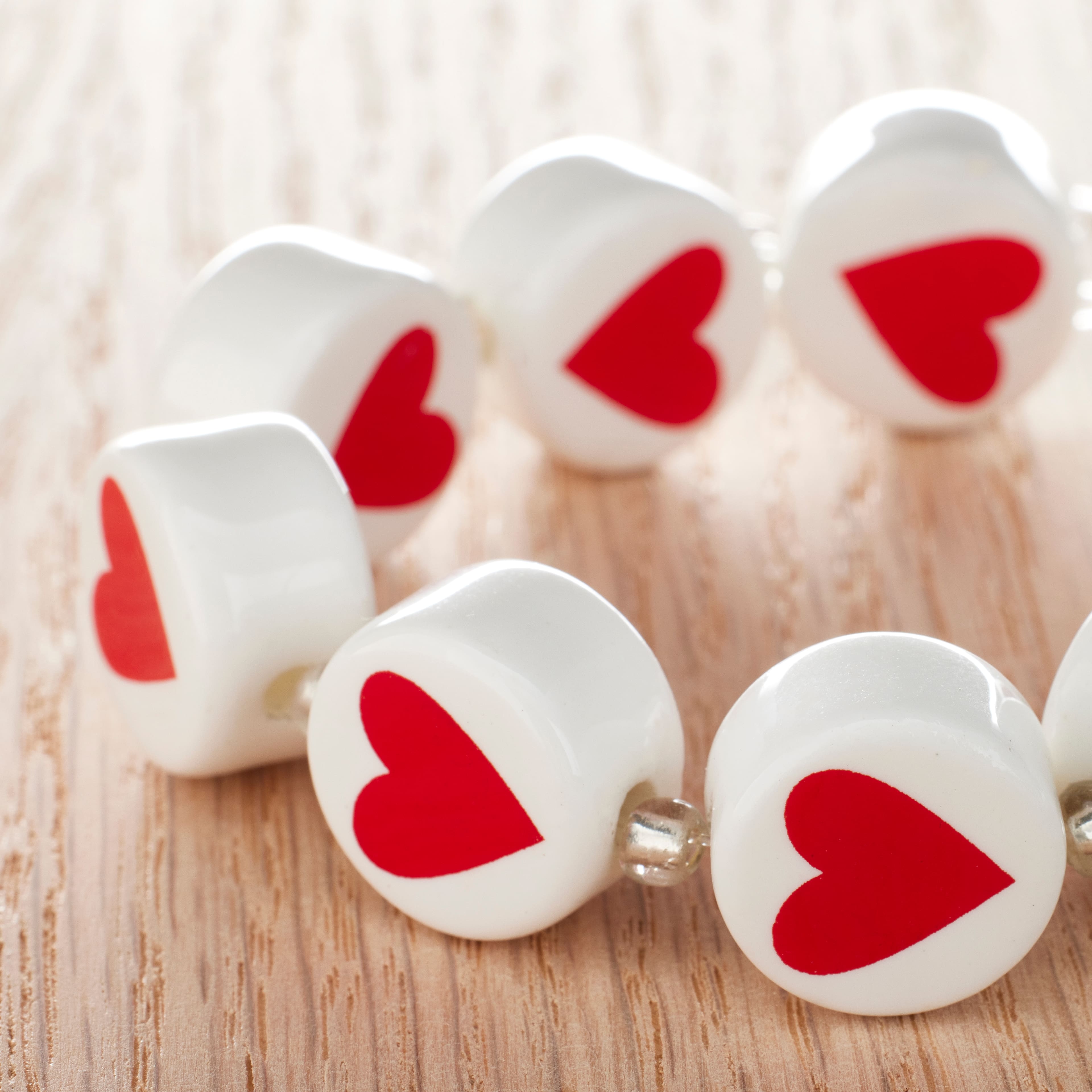 Red & White Ceramic Heart Beads, 16mm by Bead Landing™