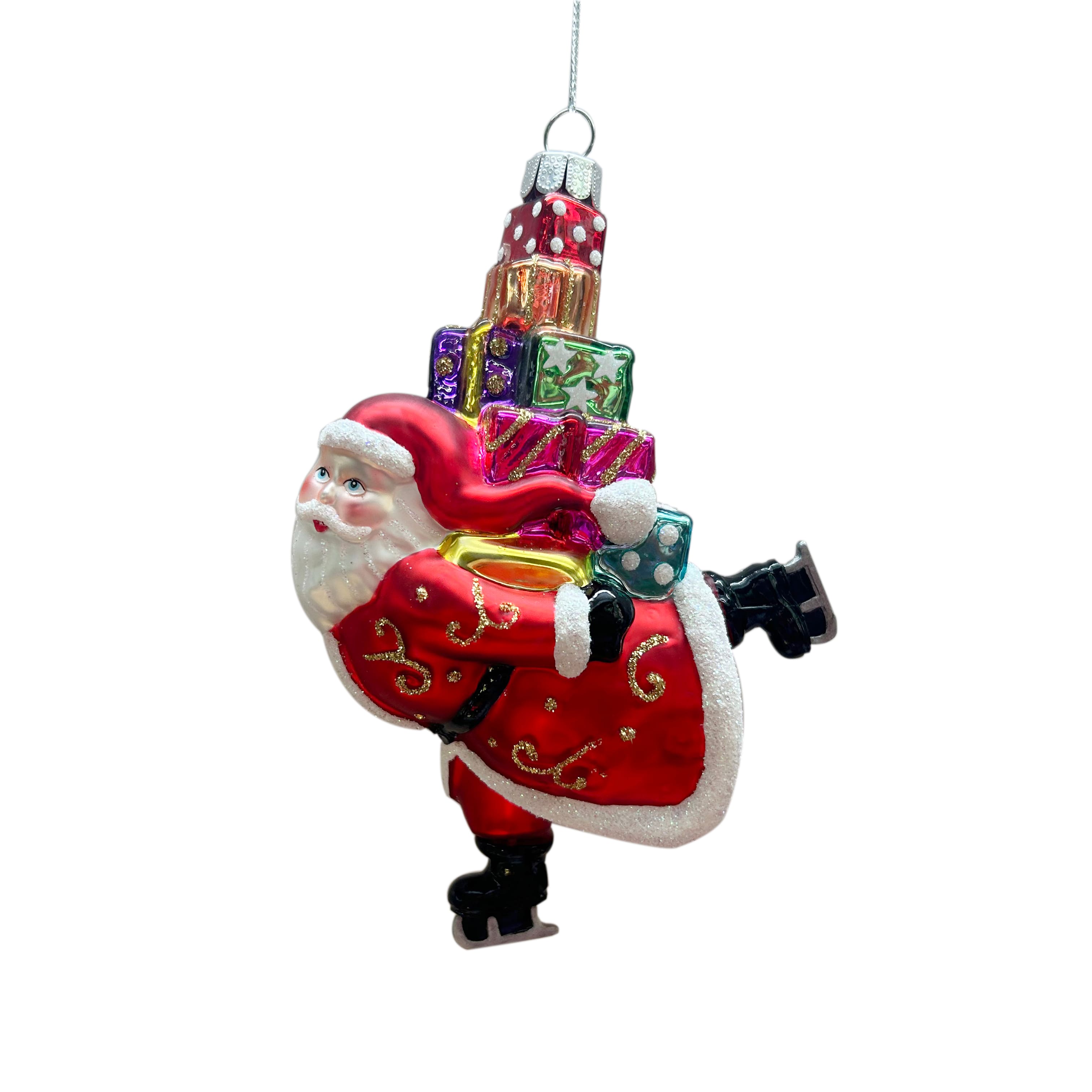 5.25&#x22; Santa Skating with Gifts Glass Ornament by Ashland&#xAE;