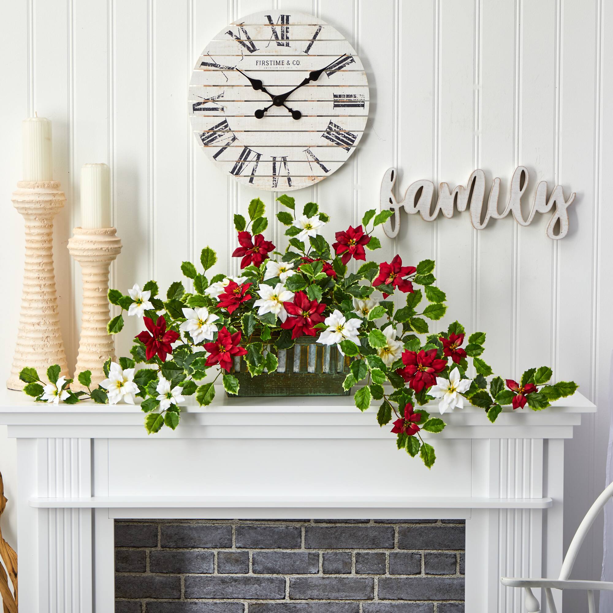 39&#x201D; Poinsettia &#x26; Variegated Holly Artificial Plant in Decorative Planter