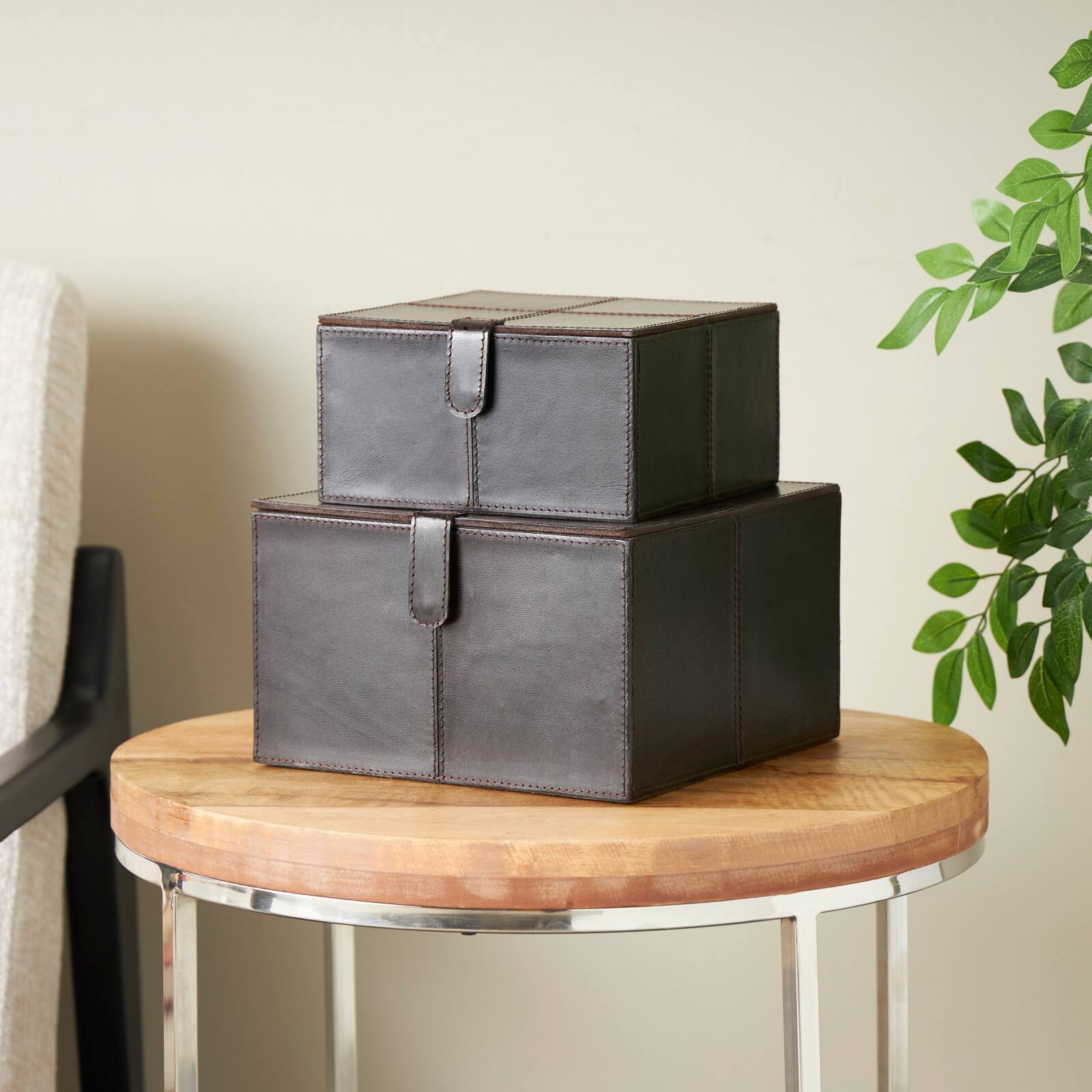 Dark Brown Leather Storage Box Set