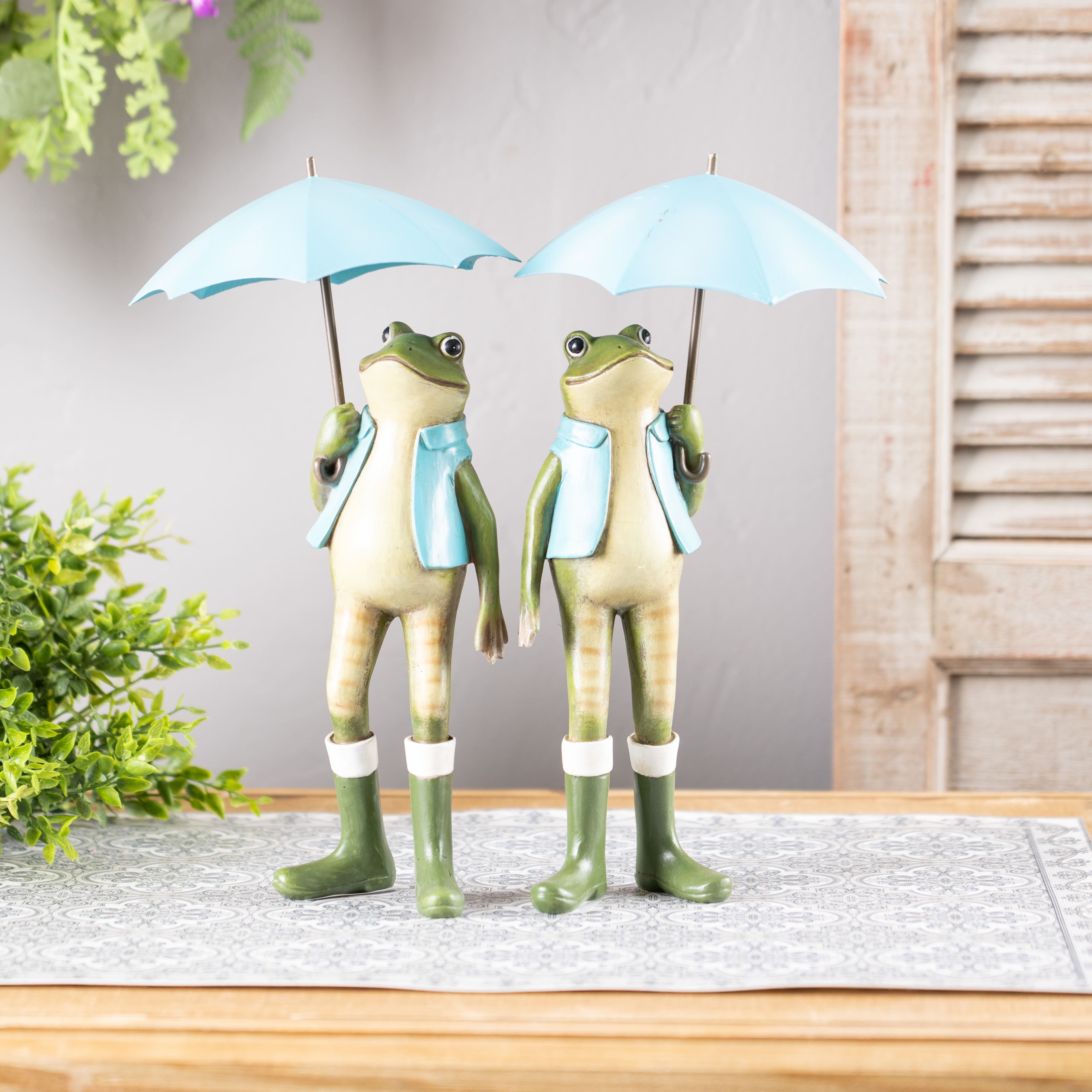 Garden Frogs with Umbrellas &#x26; Rainboots Set