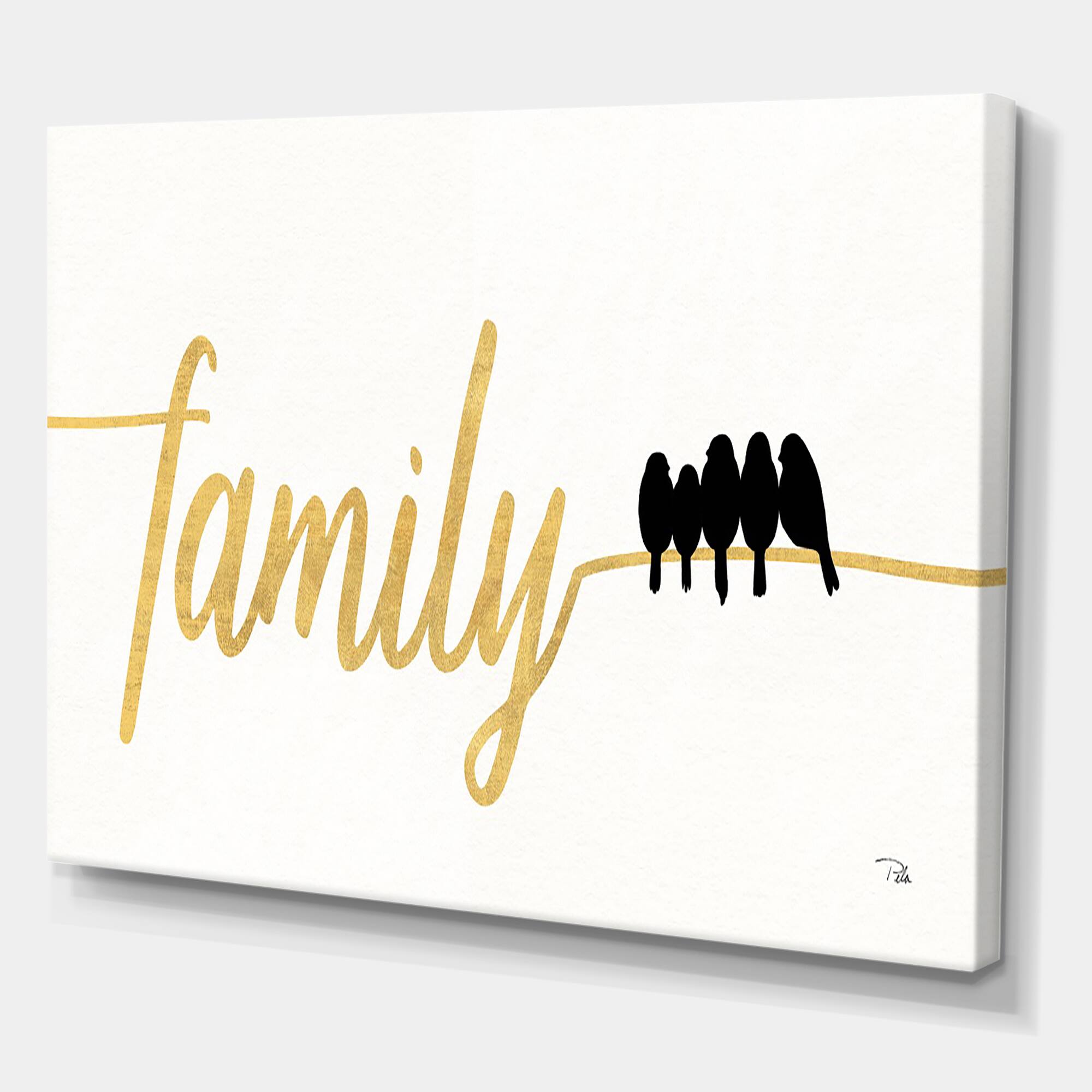 Designart - Family of Birds on Gold Words II