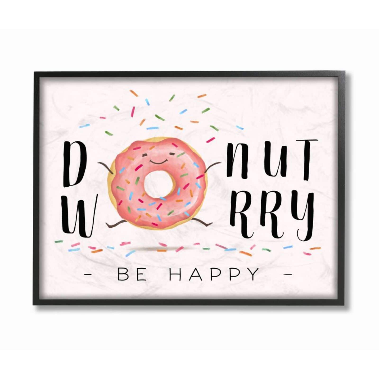 Stupell Industries Donut Worry Be Happy Black Framed Wall Art