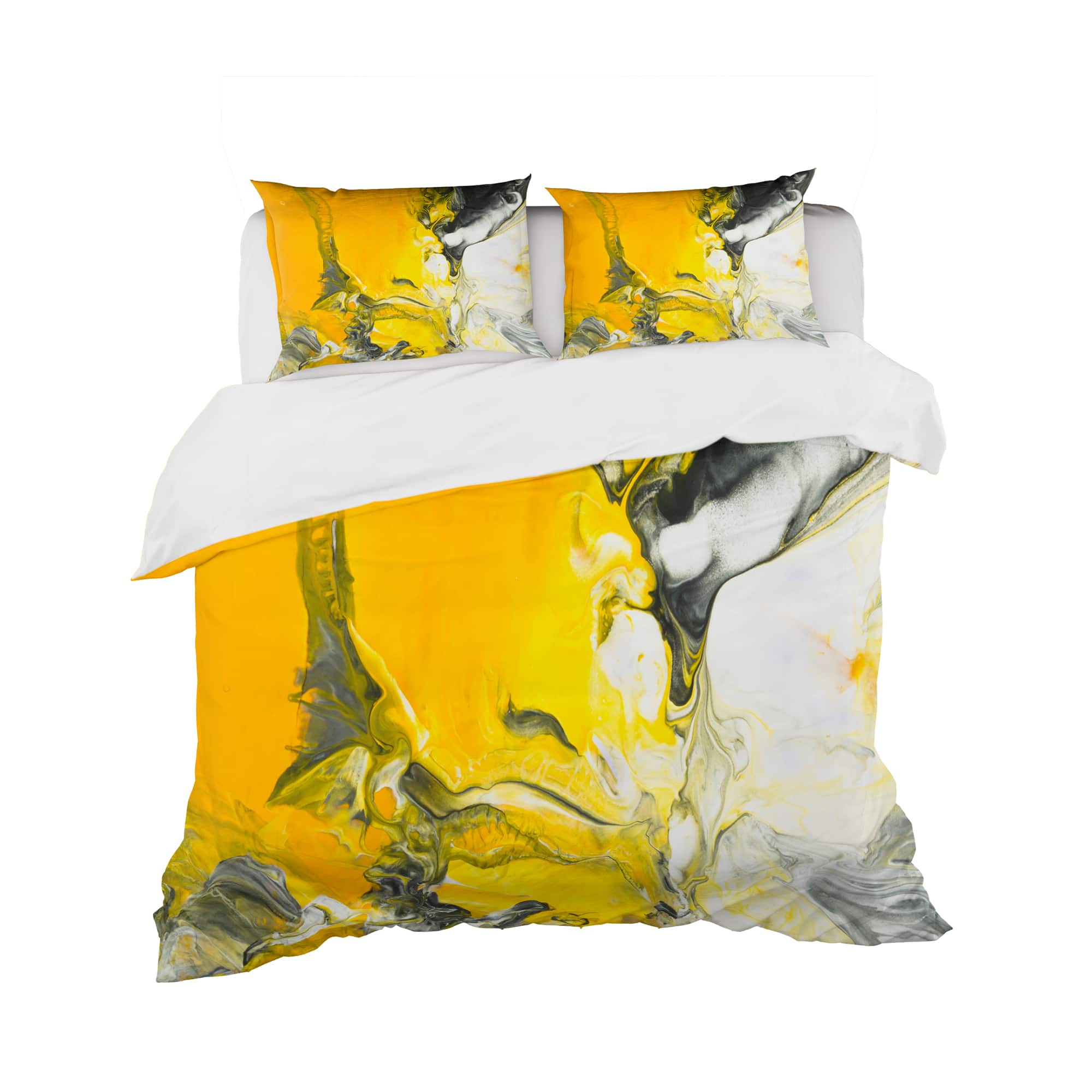 Designart &#x27;White and Yellow Marbled Acrylic with a cloud of Black&#x27; Modern &#x26; Contemporary Bedding Set - Duvet Cover &#x26; Shams