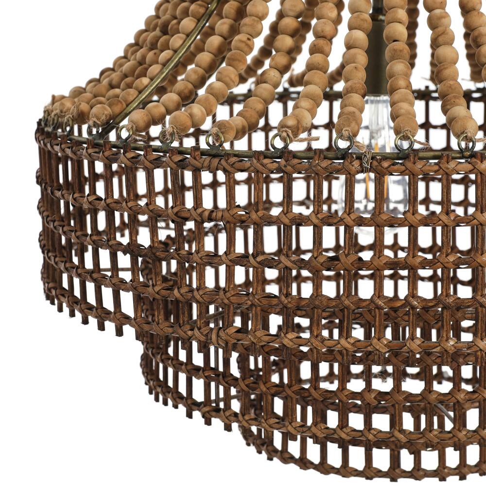 Hello Honey&#xAE; 23.5&#x22; Metal, Rattan and Wood Bead Chandelier