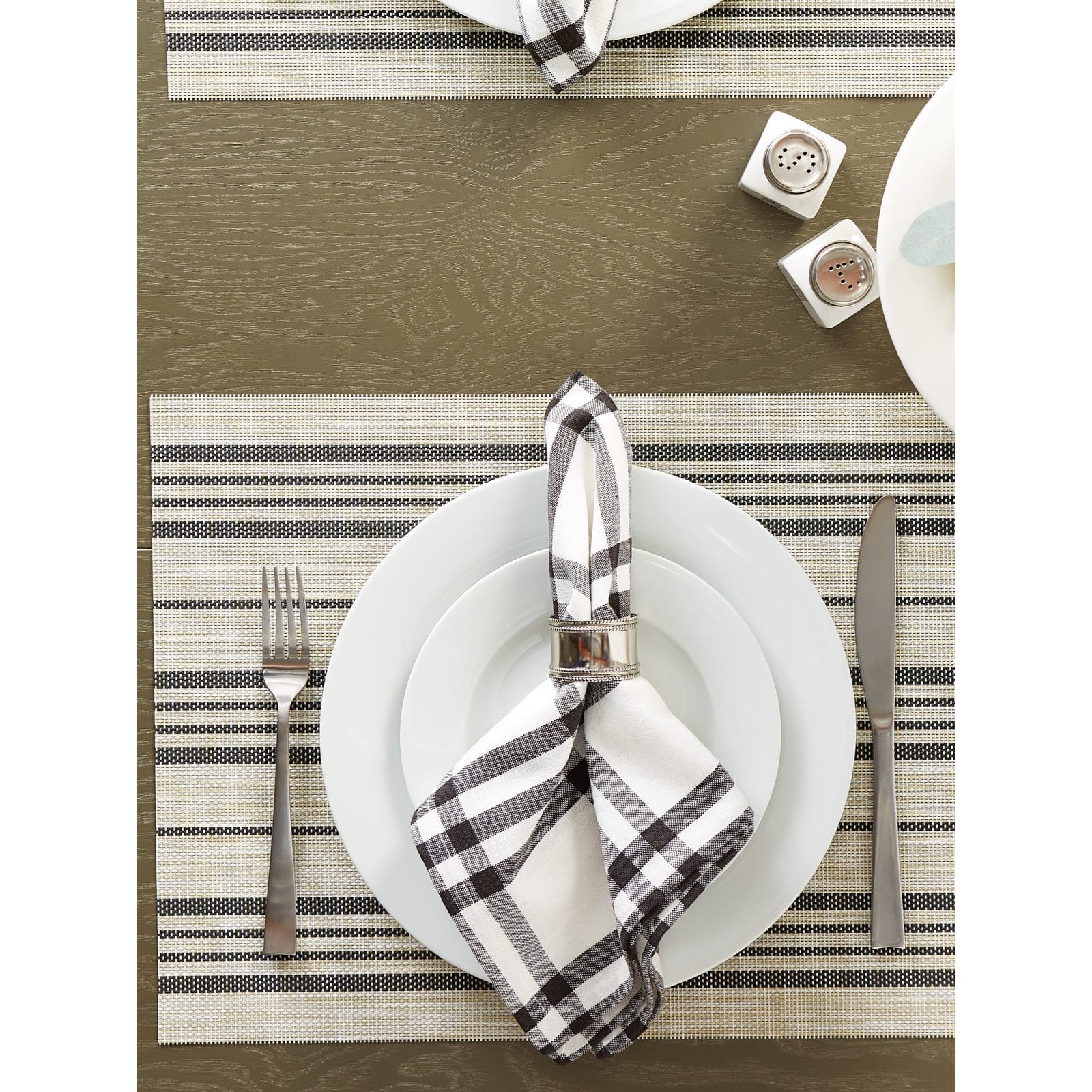 DII® Black Farmhouse Stripe PVC Woven Placemats, 6ct.
