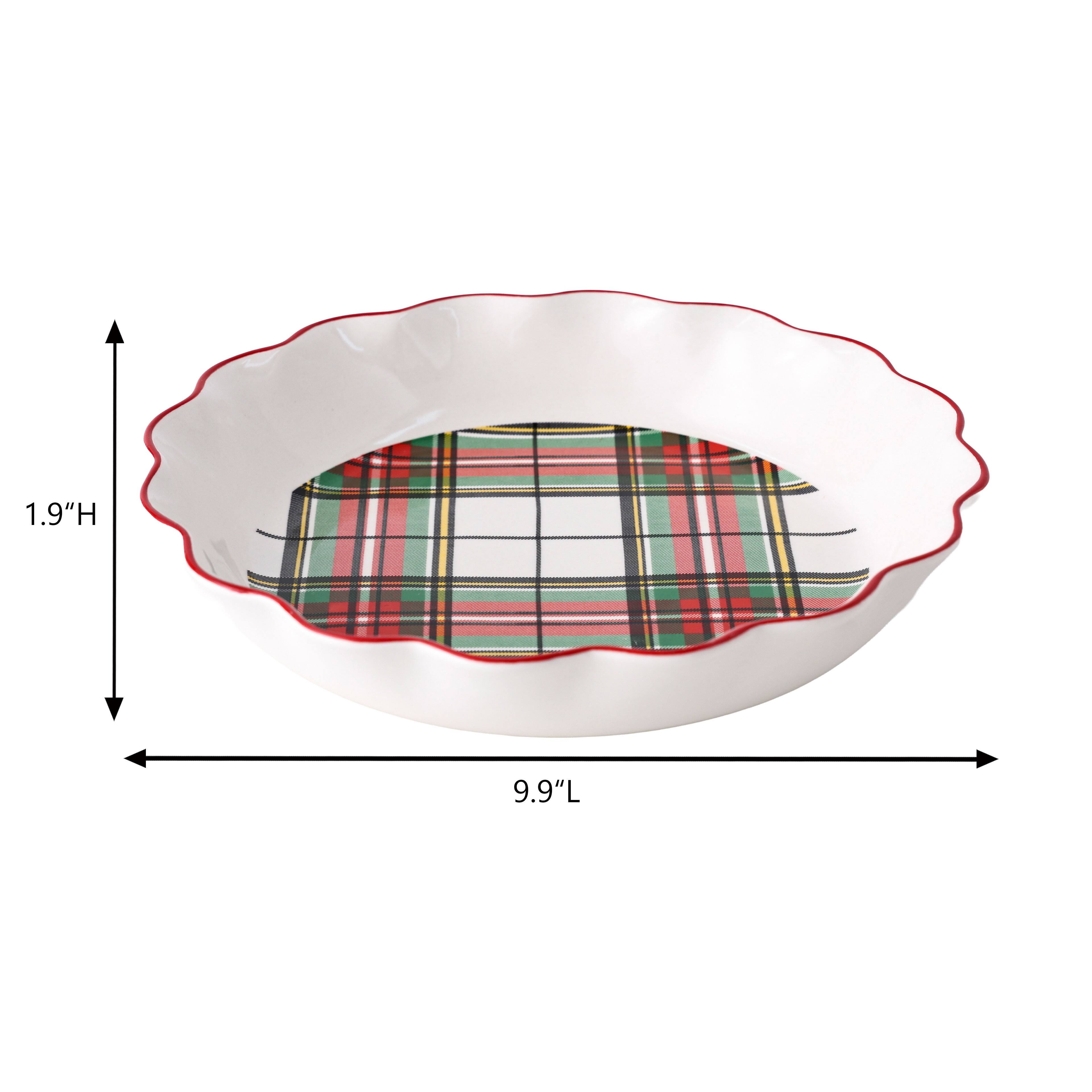 10&#x22; Green &#x26; Red Plaid Ceramic Pie Dish by Ashland&#xAE;