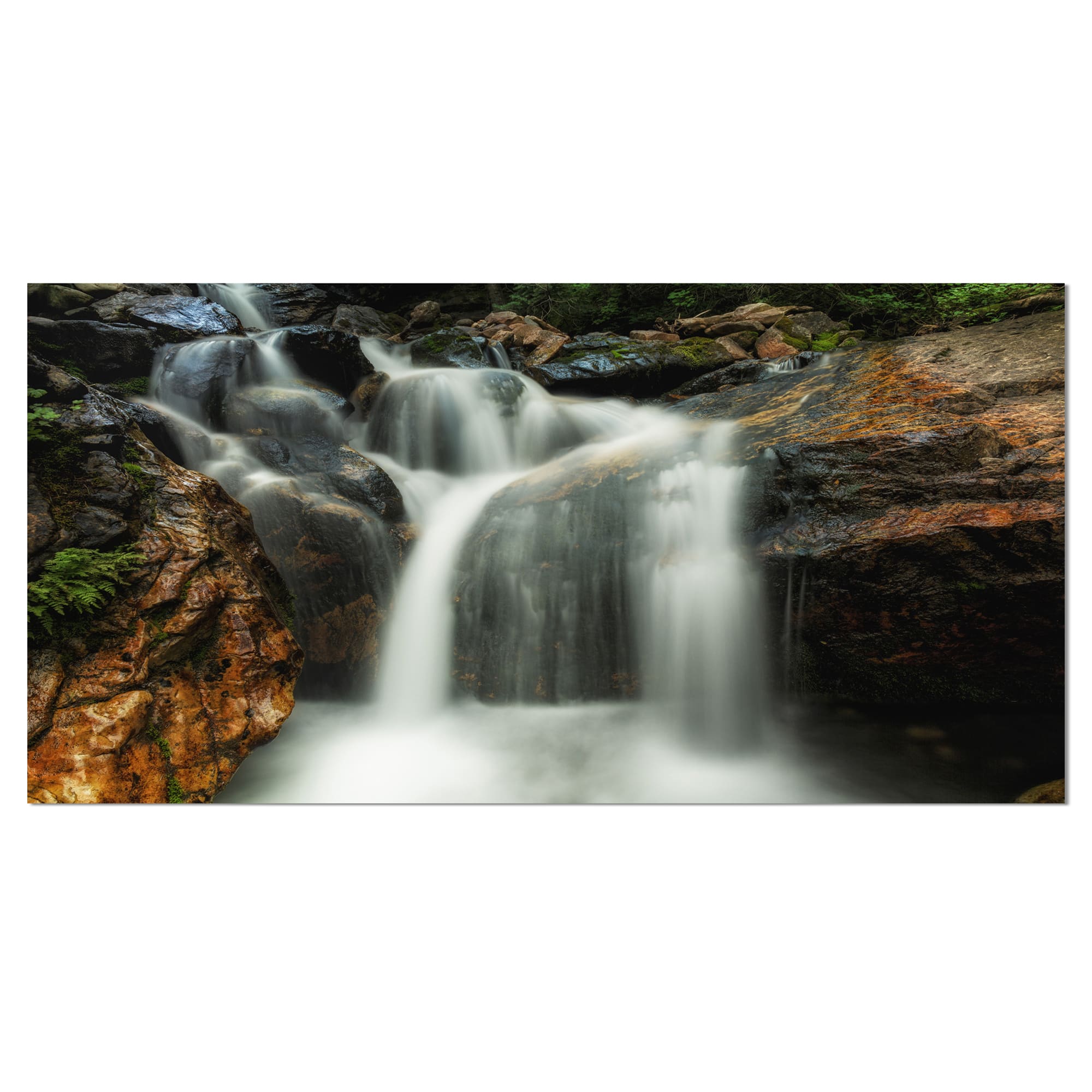 Designart - Slow Motion Waterfall on Rocks - Landscape Canvas Art Print
