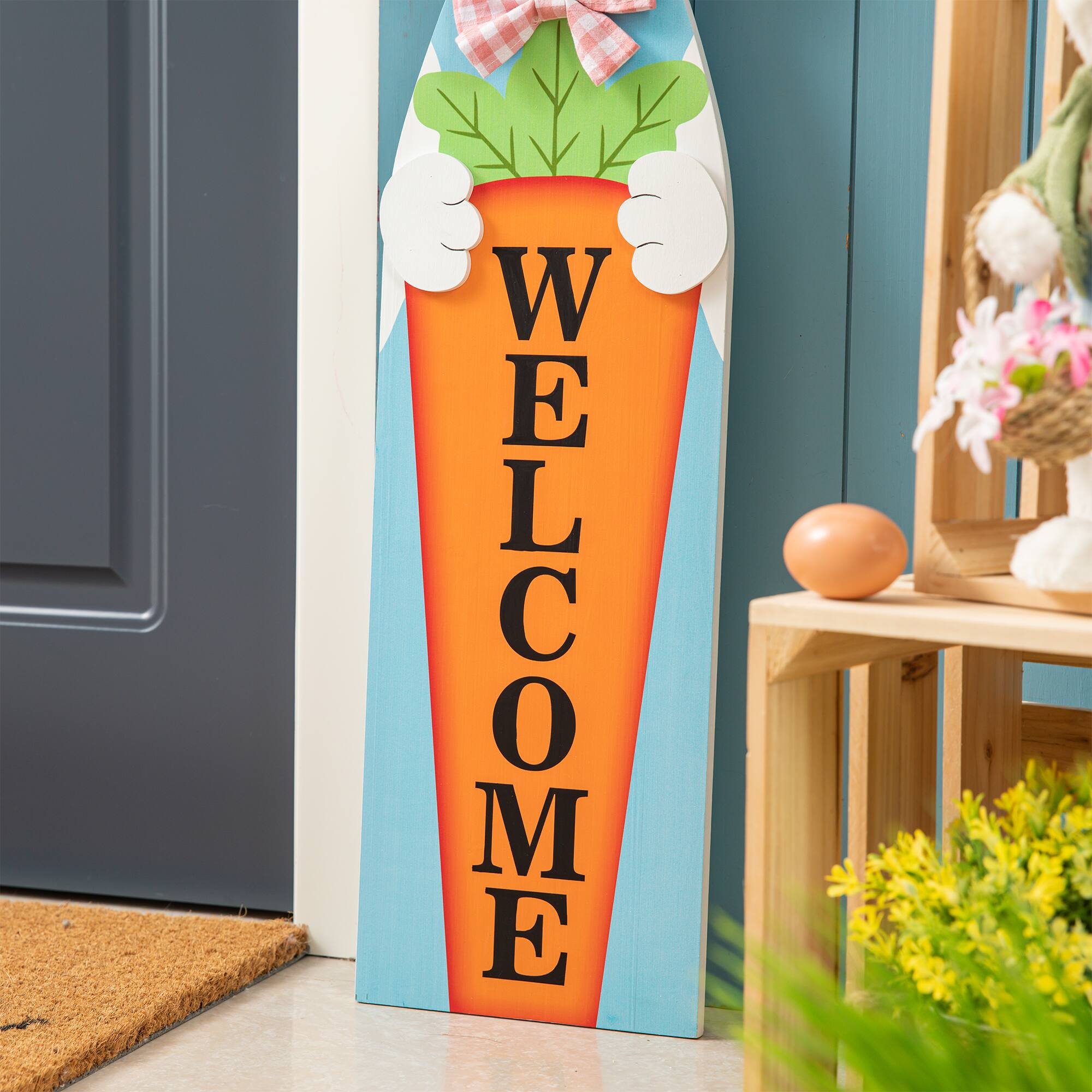 Glitzhome&#xAE; 42&#x22; Easter Wooden Bunny Welcome Porch Sign