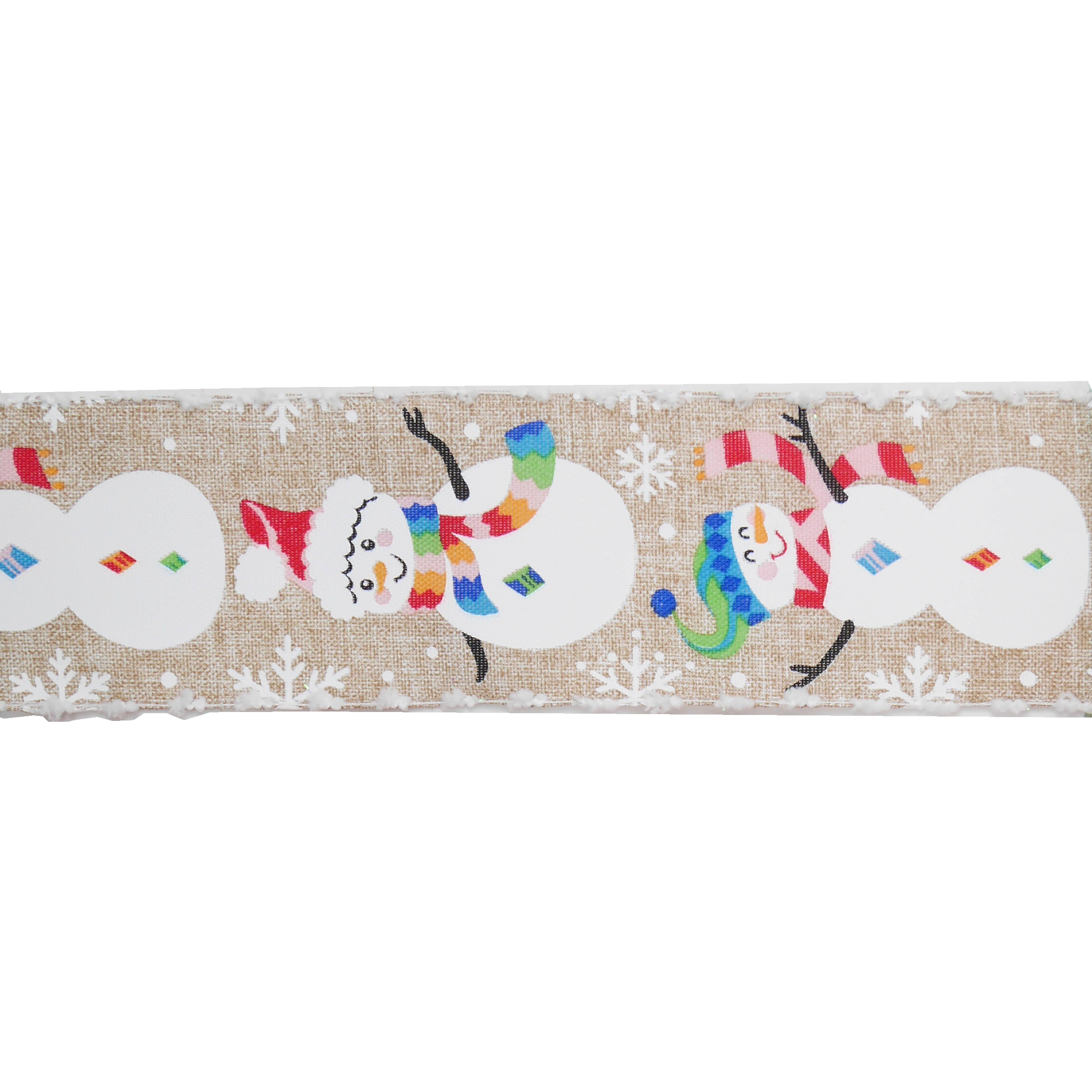 2.5&#x22; x 20ft. Snowman Wired Faux Linen Ribbon by Celebrate It&#xAE;