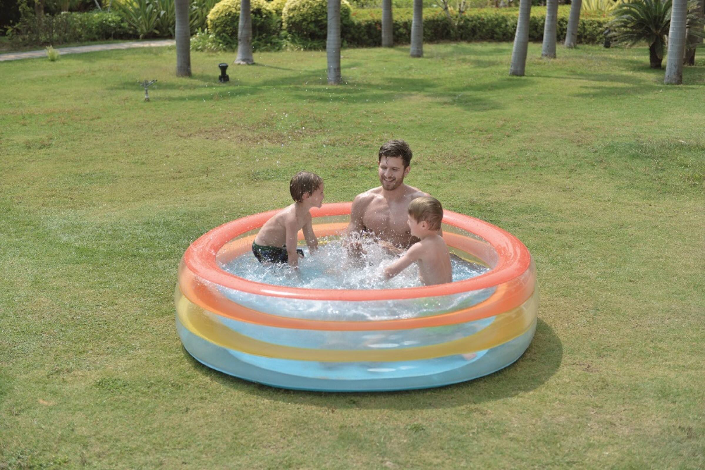 Pool Central&#xAE; 6ft. Inflatable Multicolor 3 Ring Transparent Swimming Pool