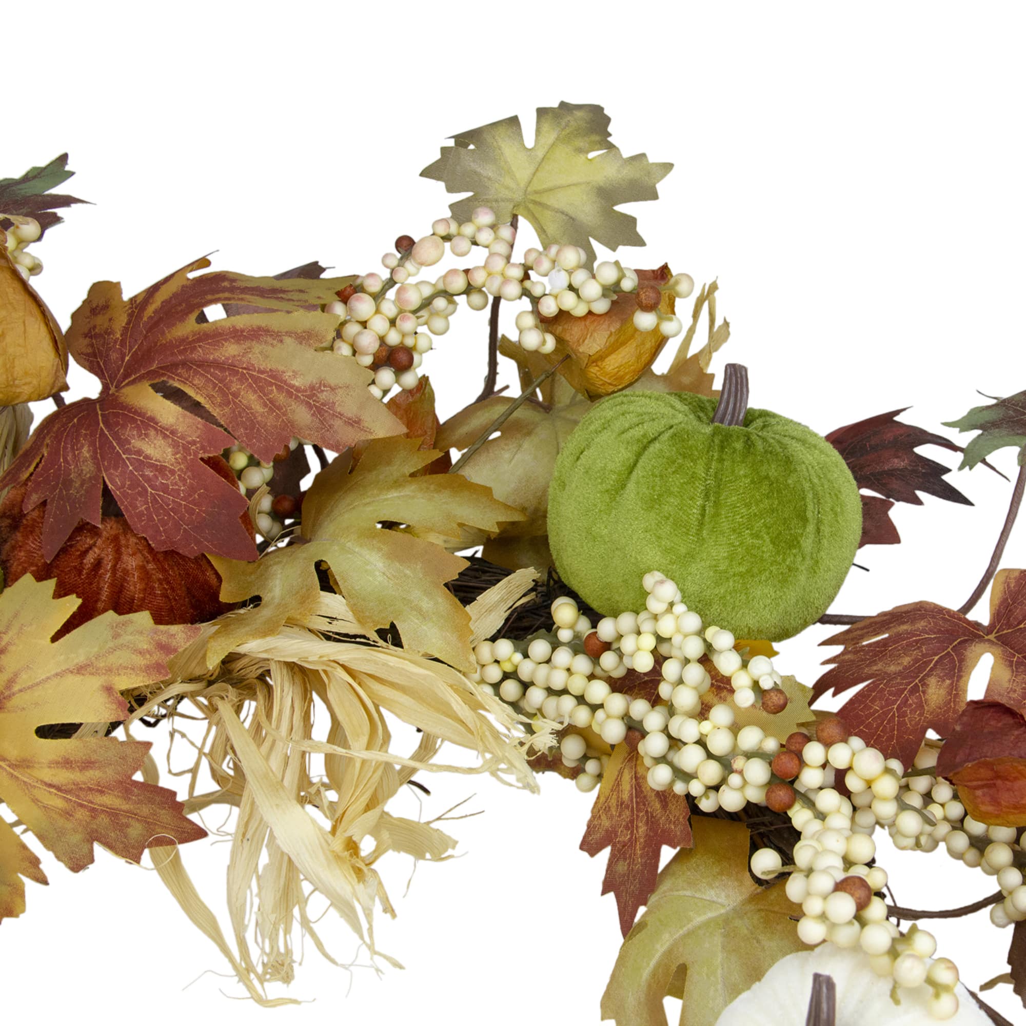 24" Green Pumpkins & Straw Fall Harvest Wreath