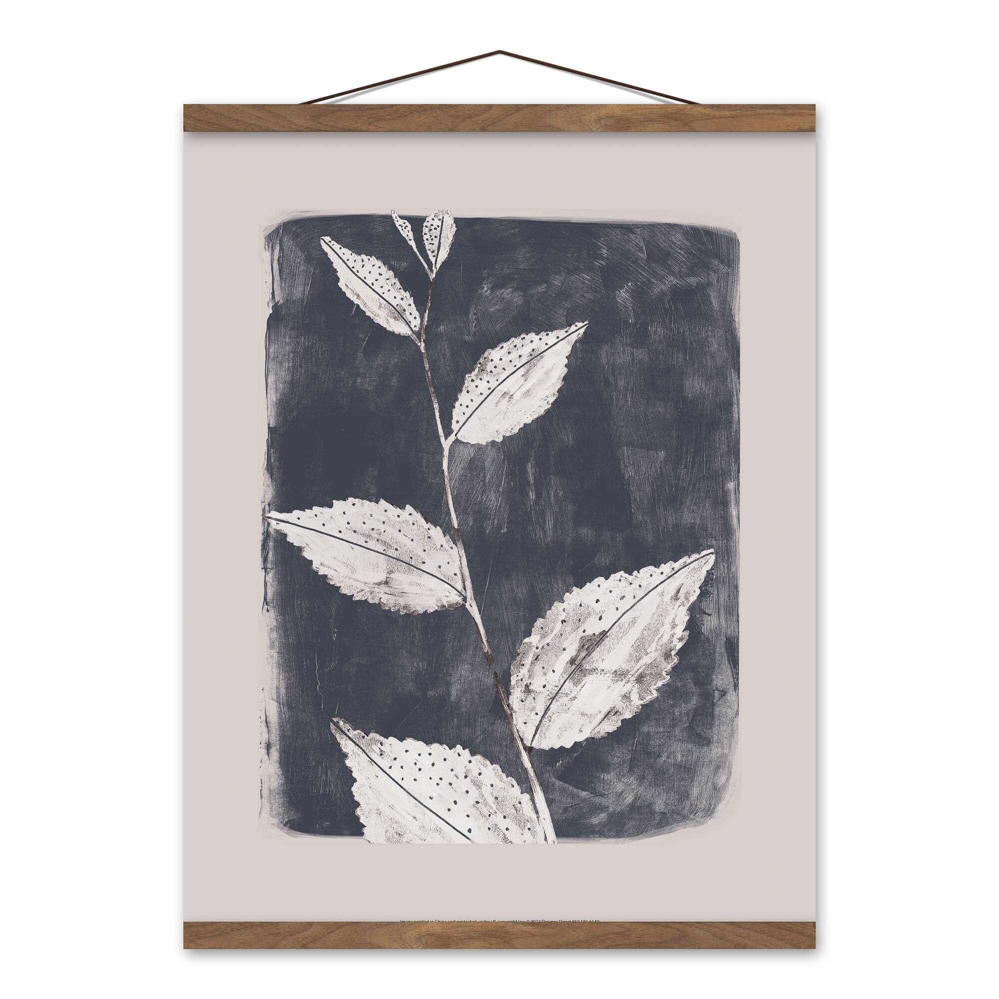 Spotted Navy Botanical Teak Hanging Canvas