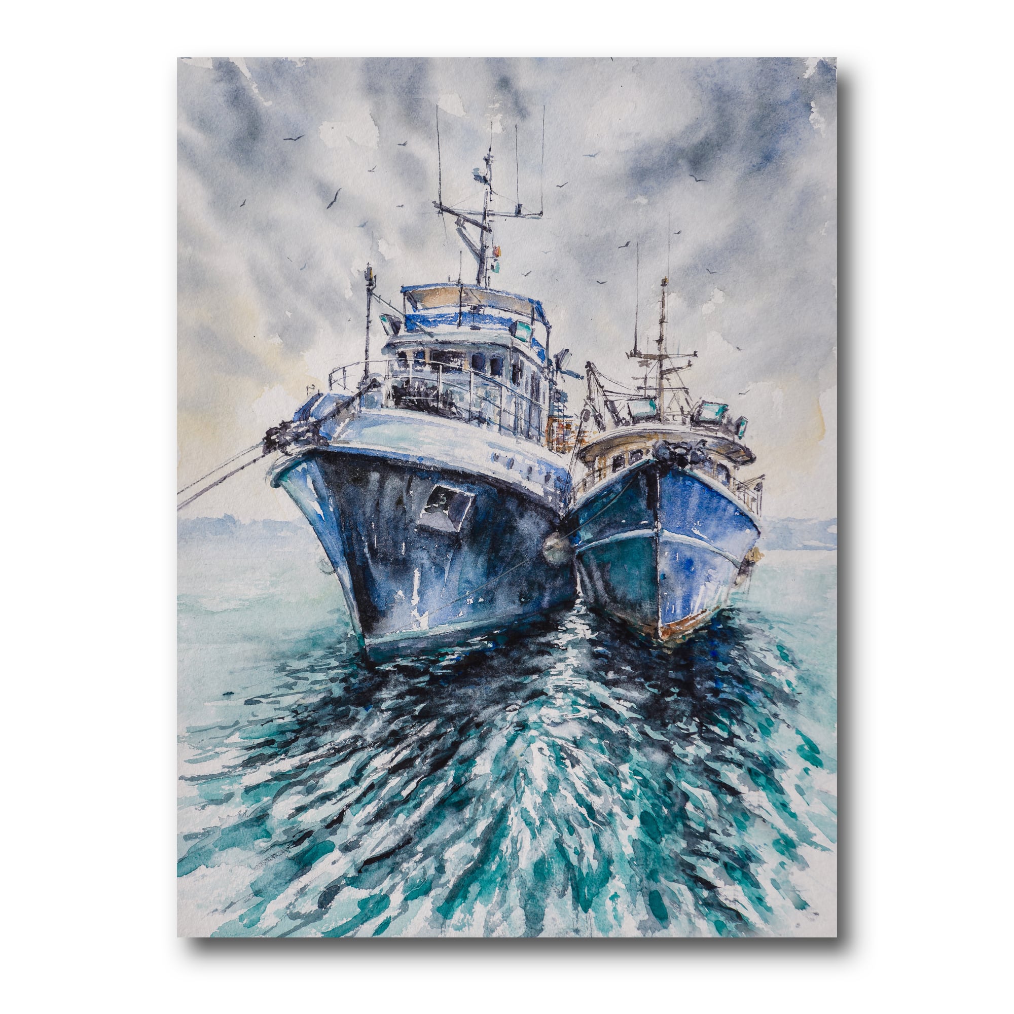 Designart - Two Fishing Boats Before A Storm Anchored