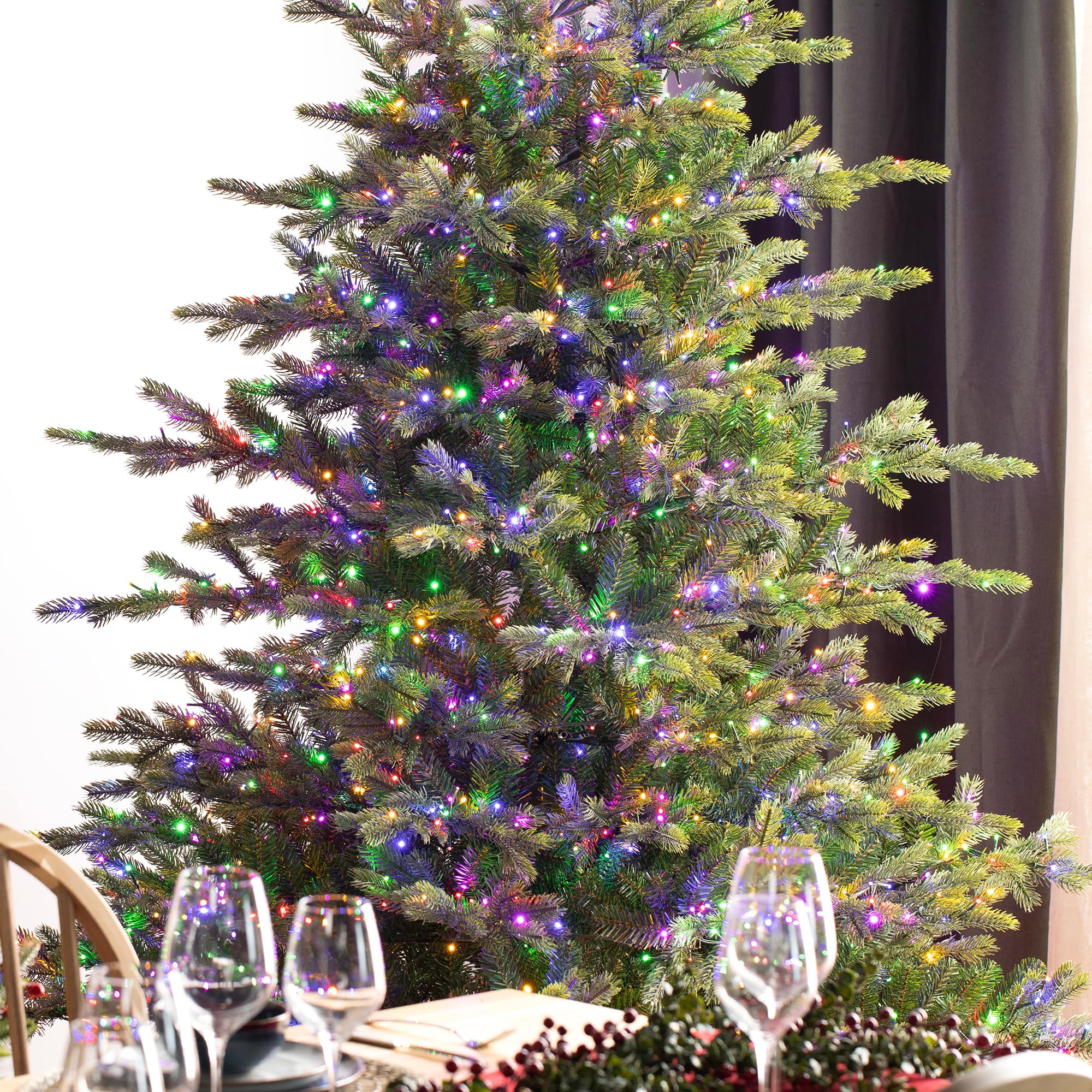 Glitzhome&#xAE; 7.5ft Pre-Lit Green Full Fir Artificial Christmas Tree, Multicolor LED Lights
