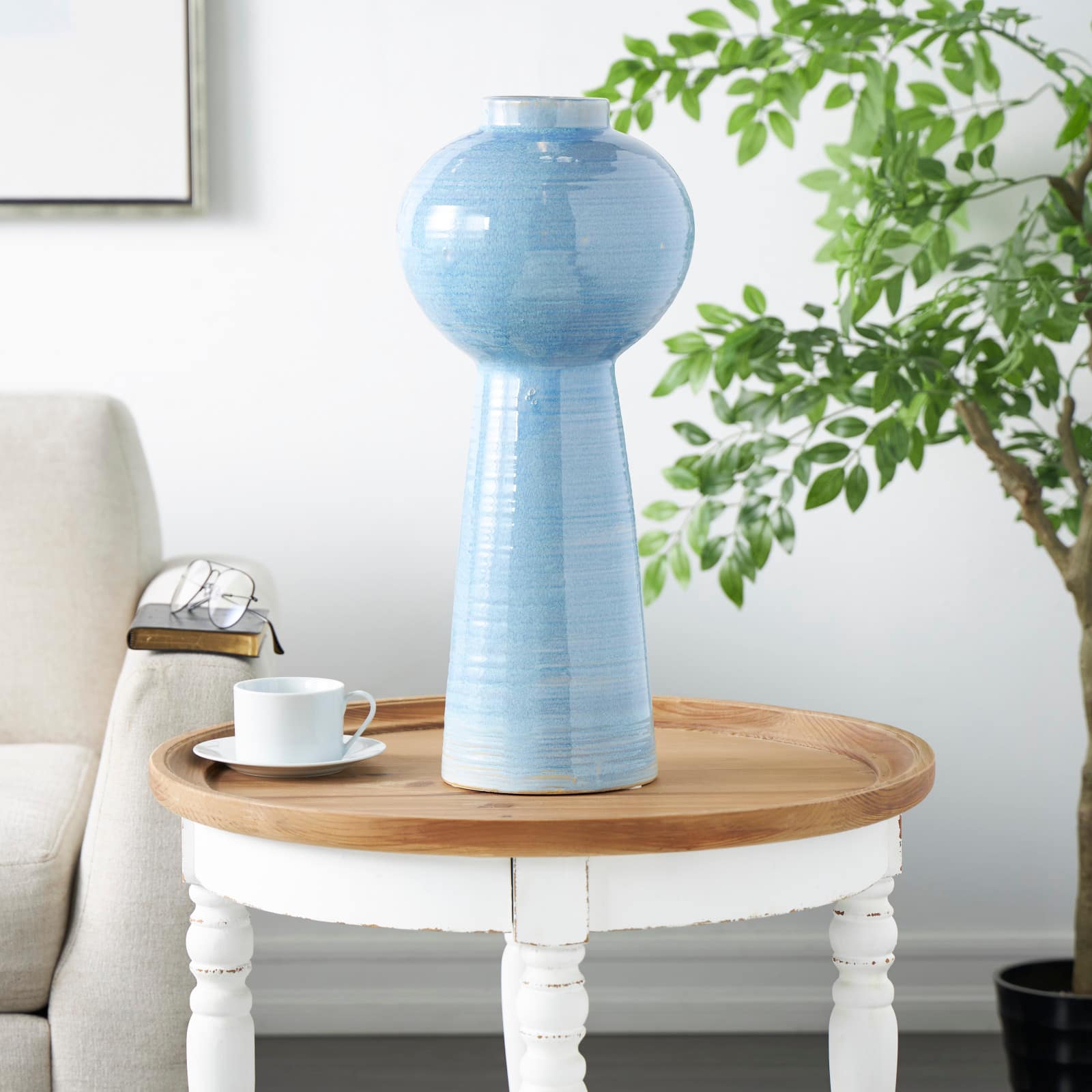 21" Blue Ceramic Bubble Inspired Ombre Vase