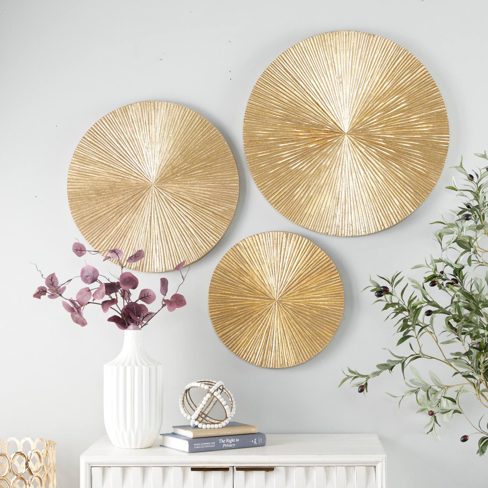 CosmoLiving by Cosmopolitan Set of 3 Gold MDF Contemporary Wall Decor, 24" x 24"