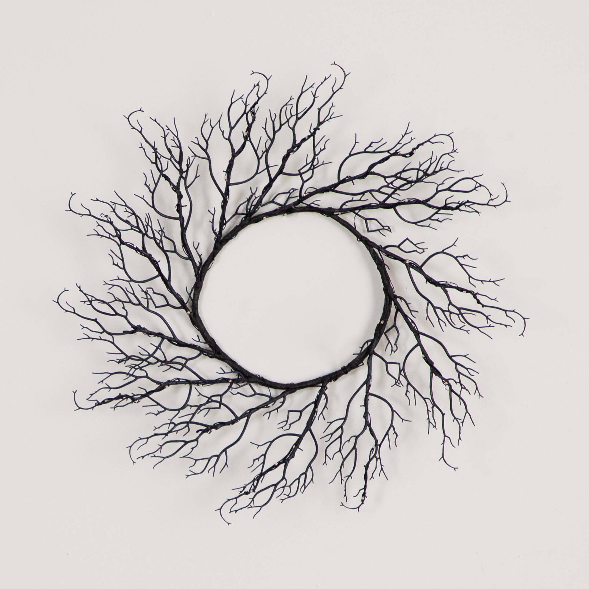 23&#x22; Pre-Lit Halloween Black Wreath