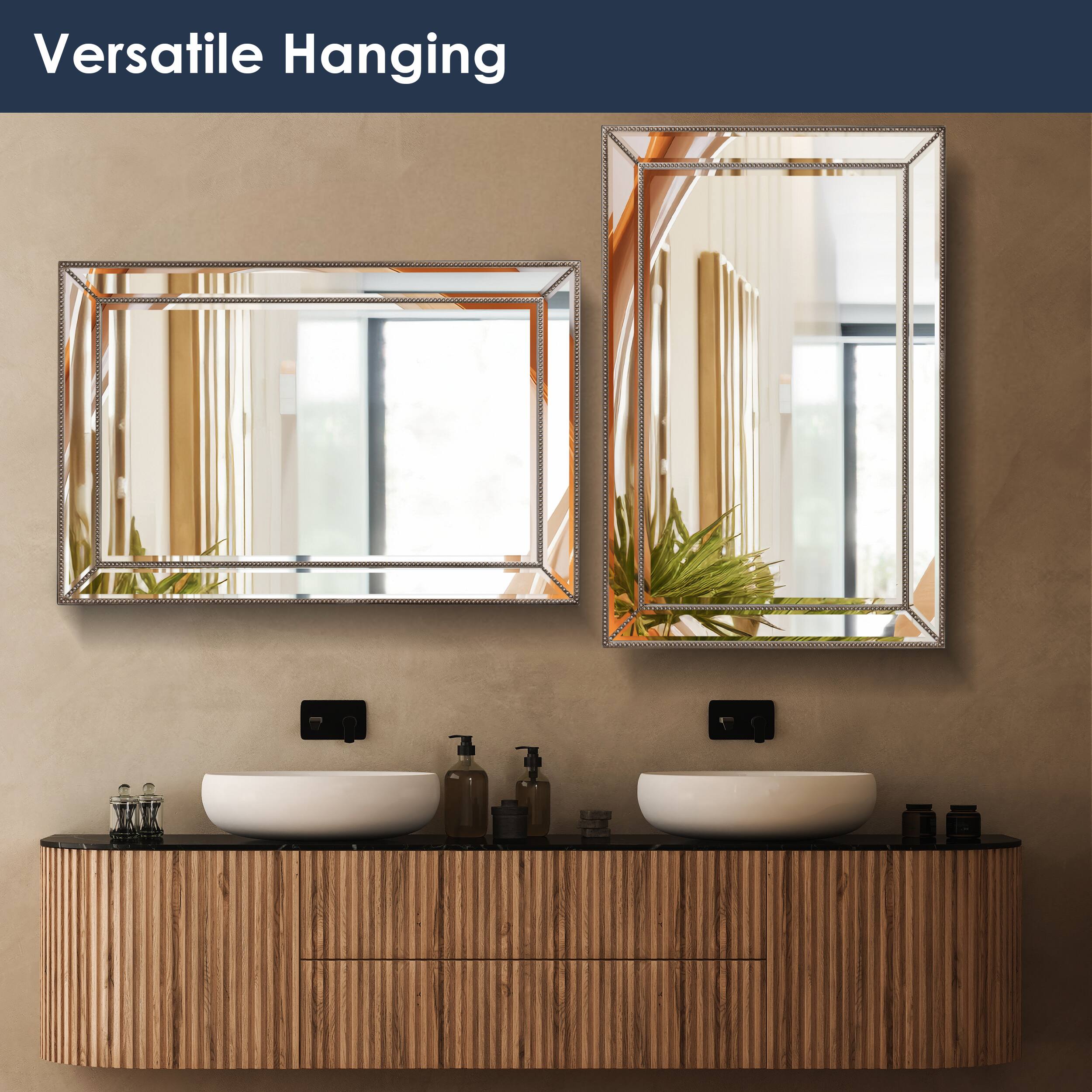 Head West Beaded Champagne Silver Framed Wall Vanity Mirror