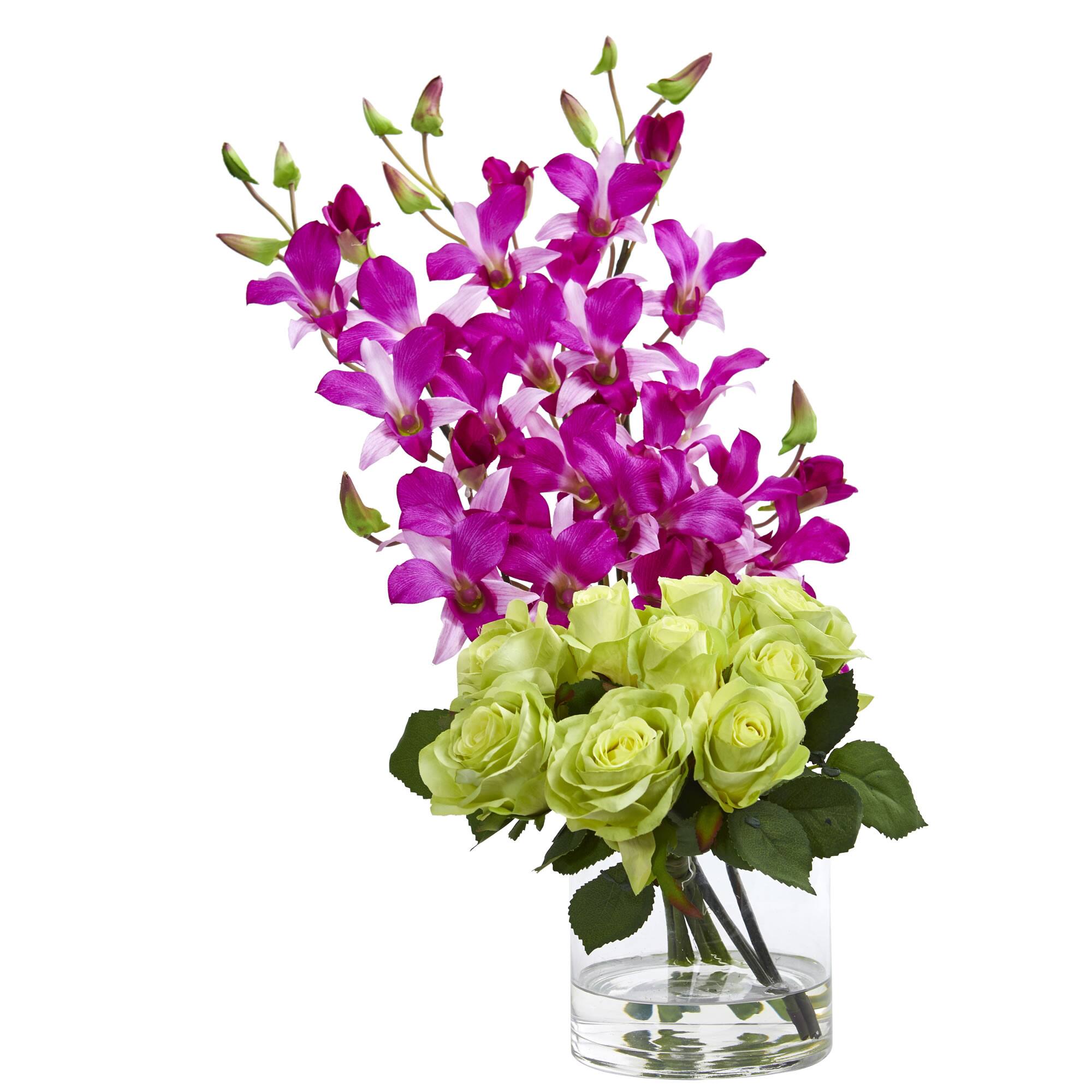 20&#x22; Rose &#x26; Orchid Arrangement in Glass Vase