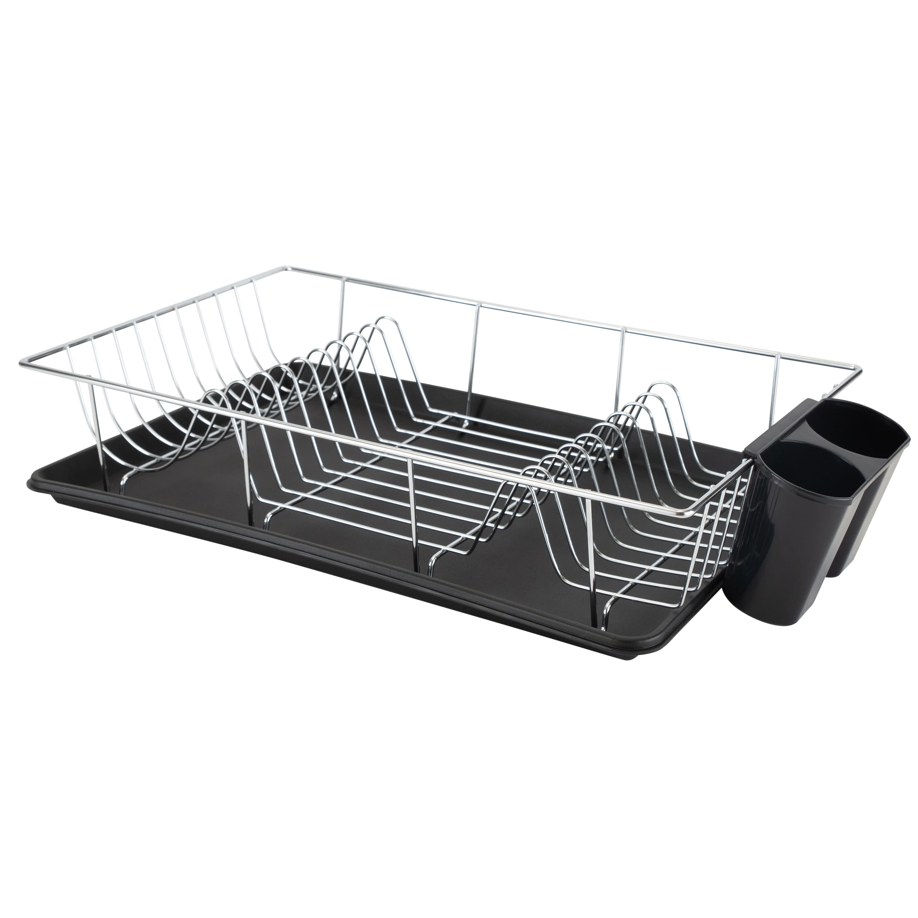 Kitchen Details Black 3-Piece Chrome Dish Rack with Tray