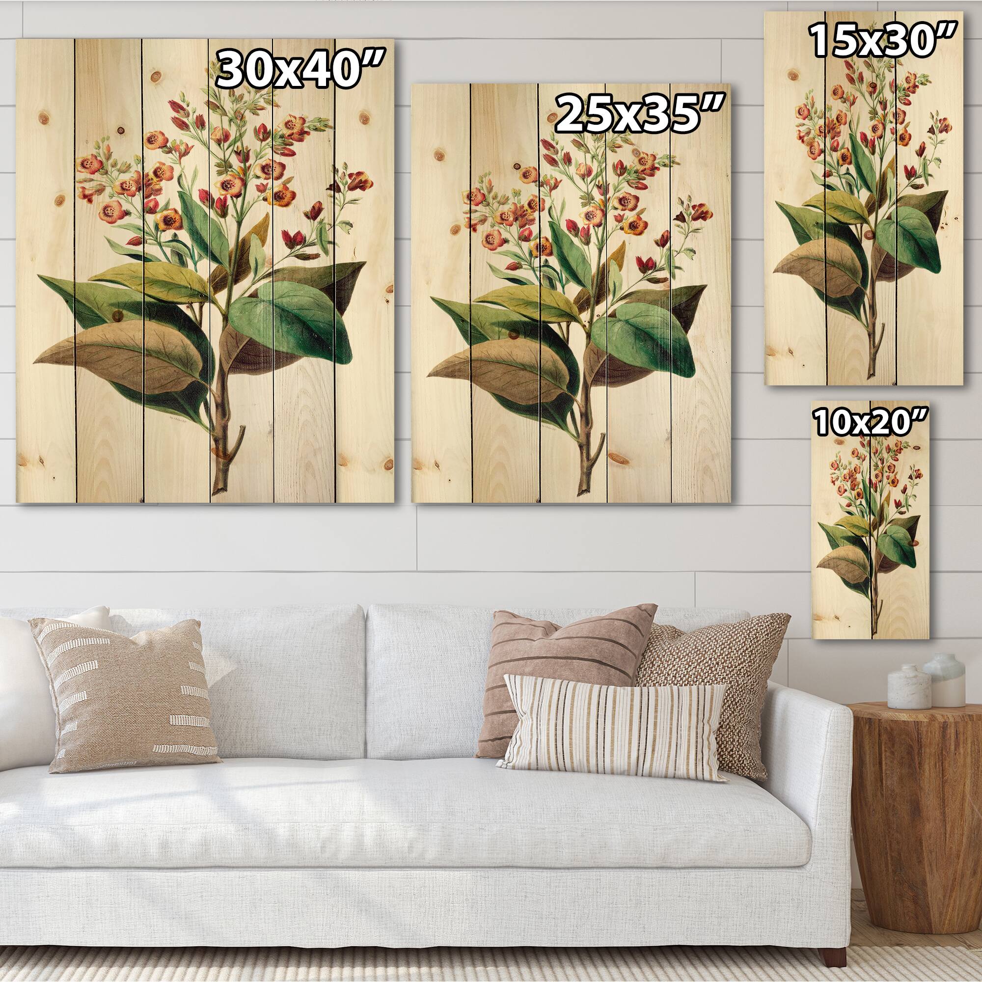 Designart - Vintage American Flowers II - Traditional Print on Natural Pine Wood