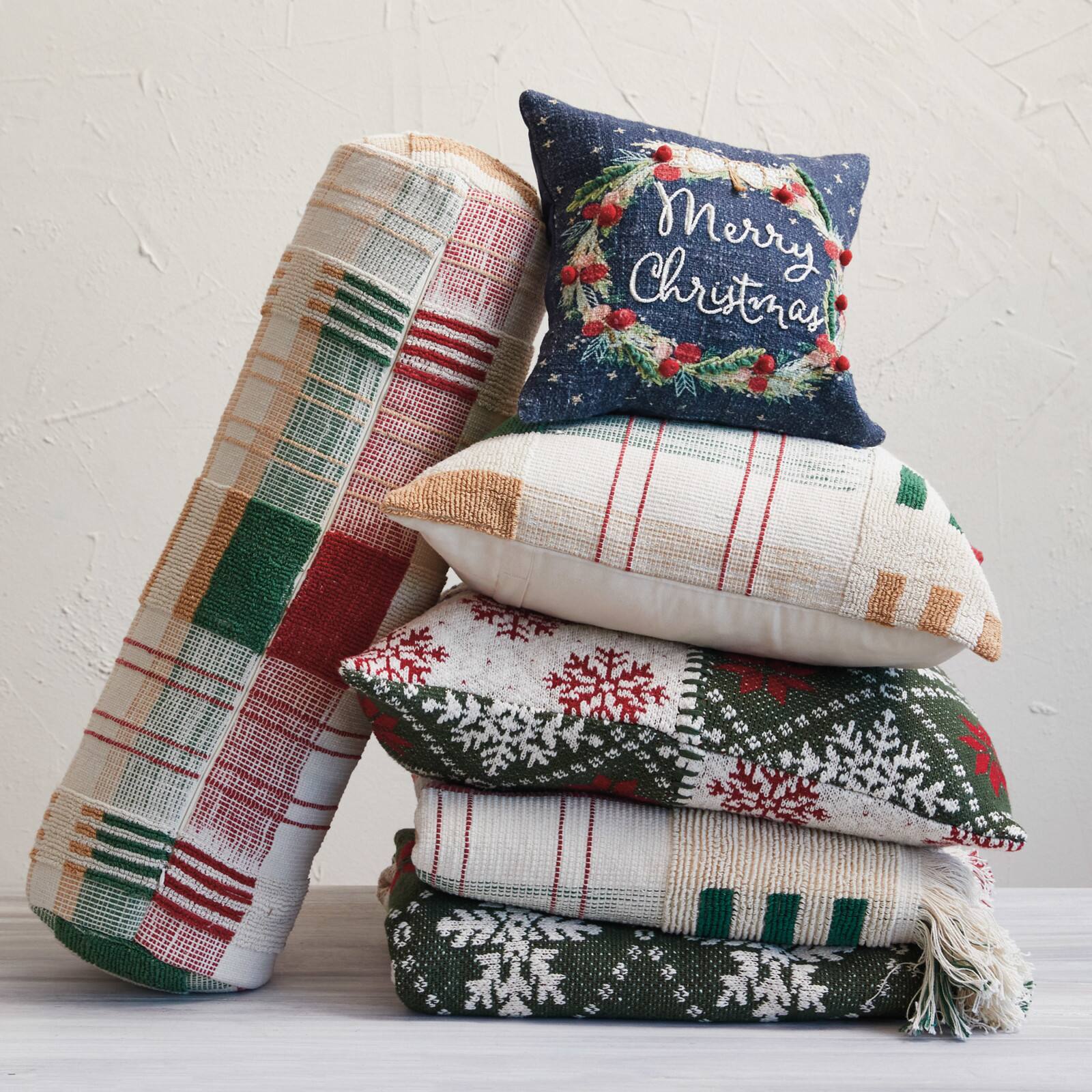 Hello Honey&#xAE; 20&#x22; x 20&#x22; Square Cotton Knit Pillow with Snowflake Patterns