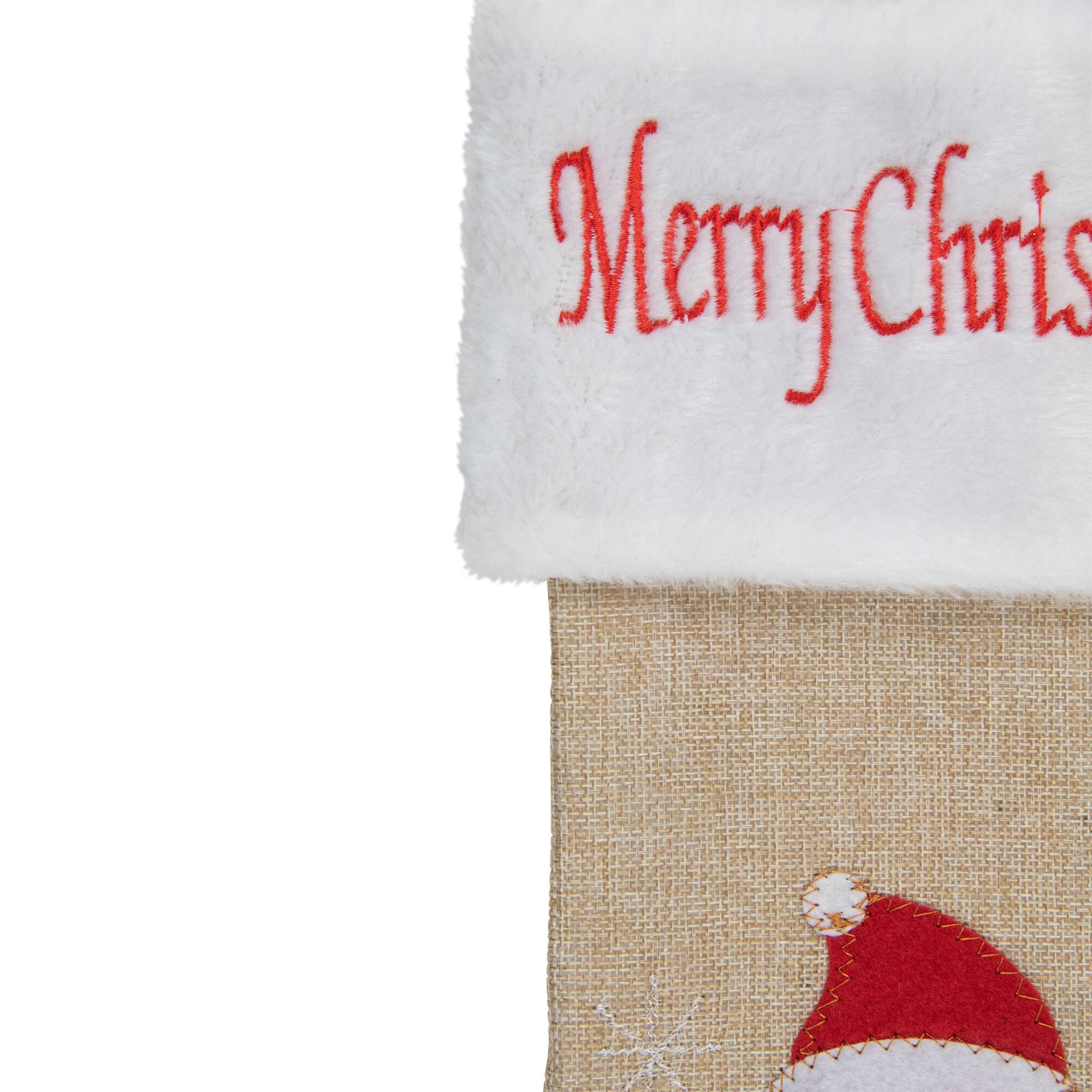 19&#x22; Beige &#x26; Red Burlap Santa Christmas Stocking