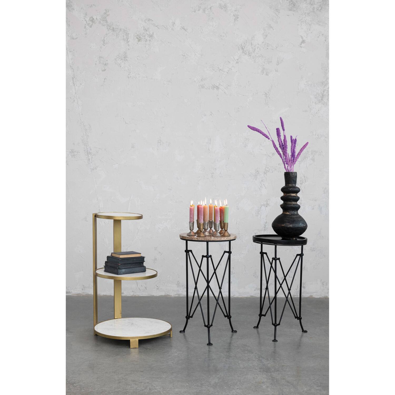 Hello Honey&#xAE; 2ft. Black Wood Top Modern Round Metal Accent Table