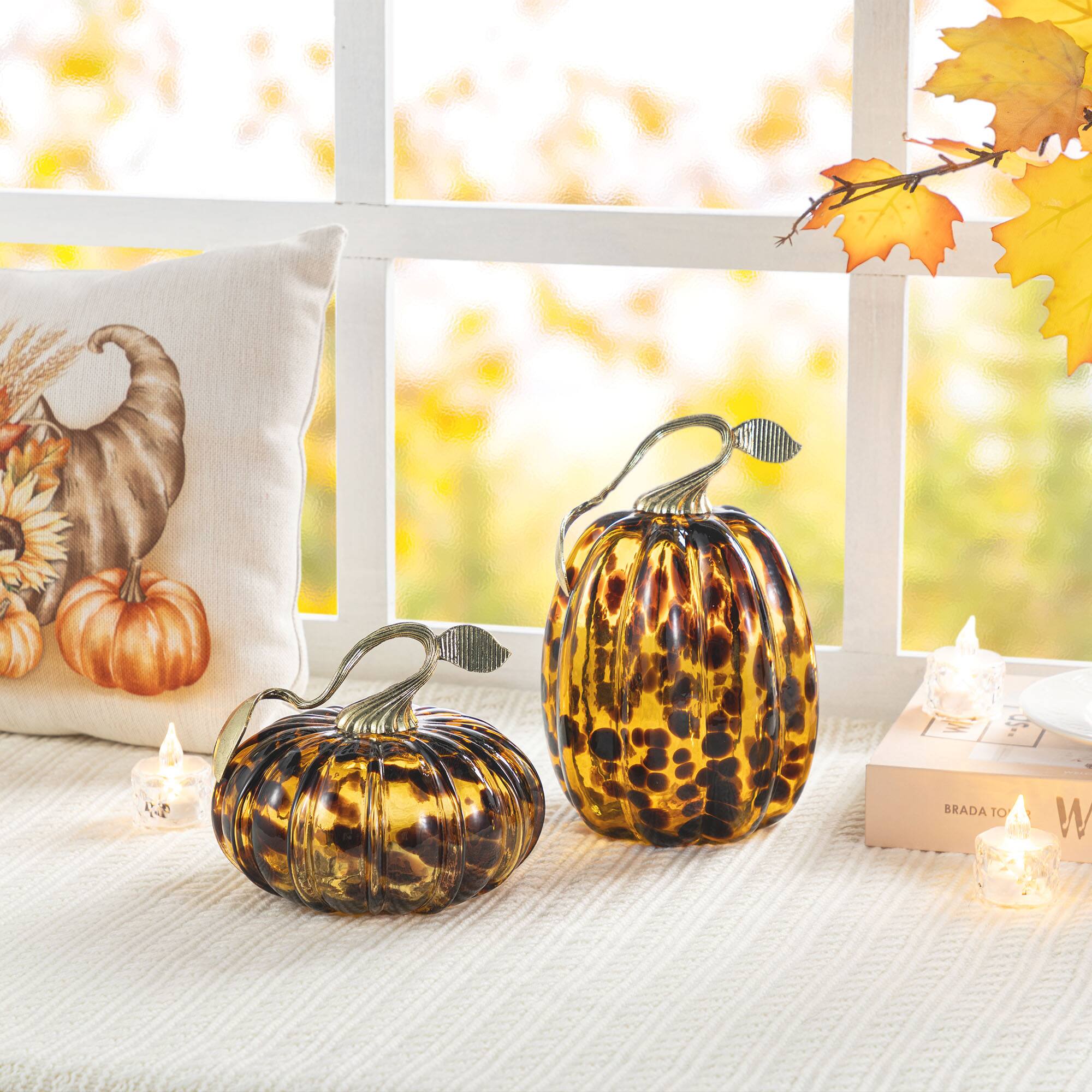 Glitzhome&#xAE; Amber Dots Glass Pumpkin
