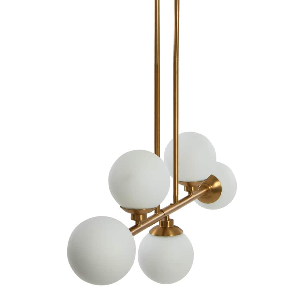 Hello Honey® Robert Stevenson Lighting Lorne 34" Brushed Gold 5-Light Metal and Frosted Glass Chandelier