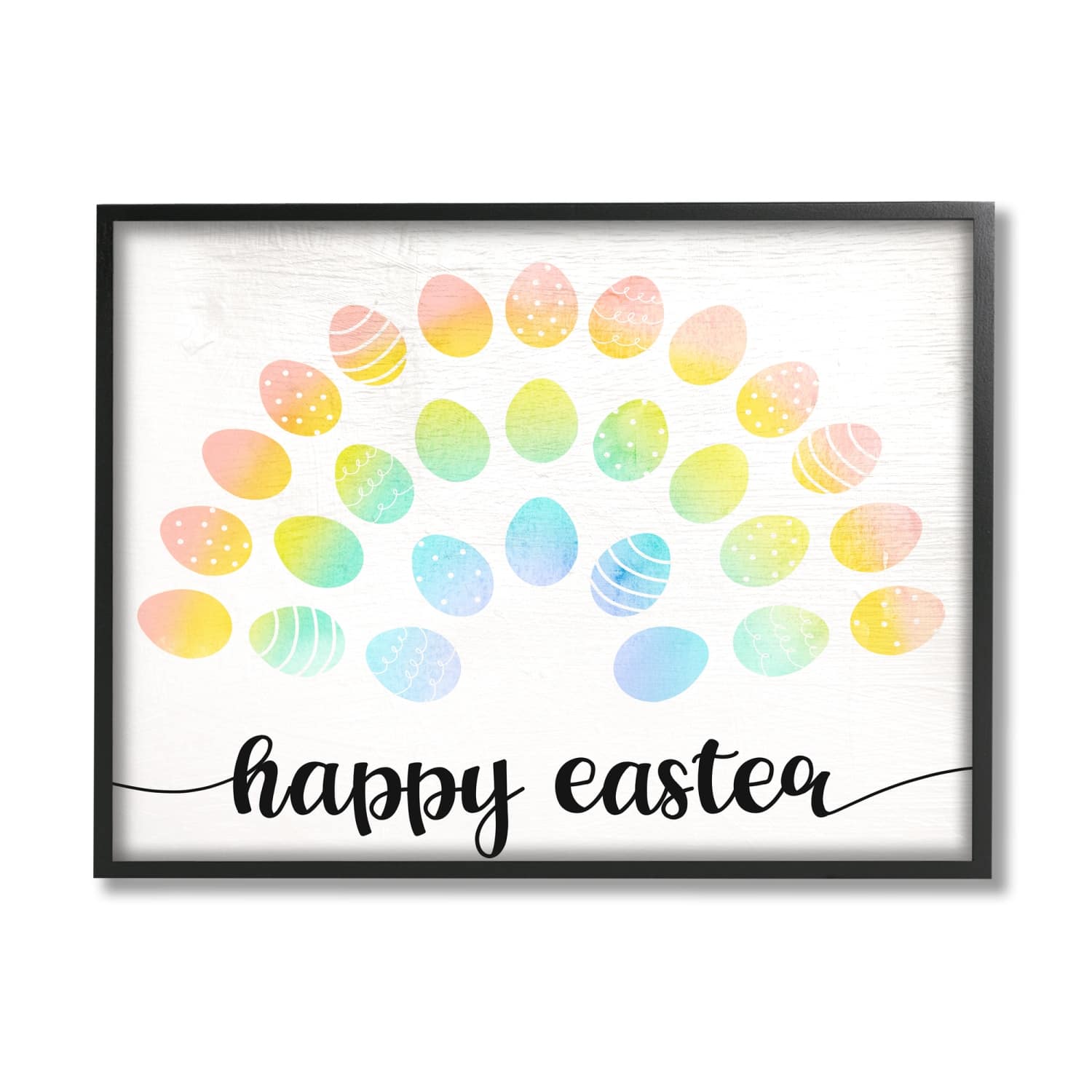 Stupell Industries Happy Easter Phrase Patterned Egg Rainbow Framed Giclee Art
