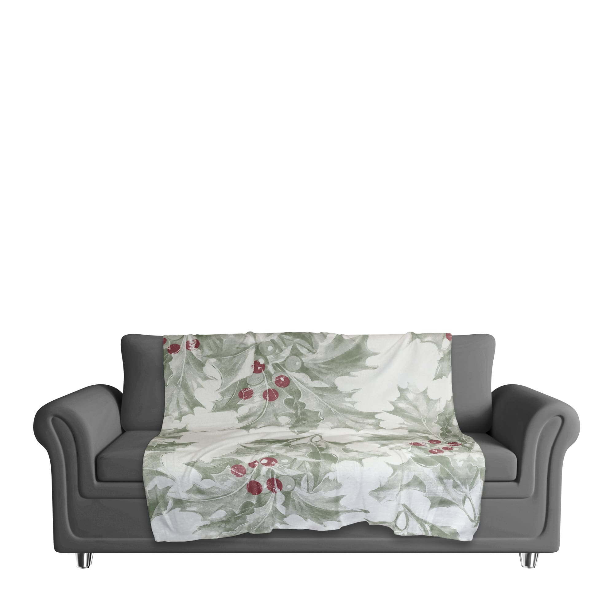 Holly Berry Leaves 50x60 Sherpa Fleece Blanket